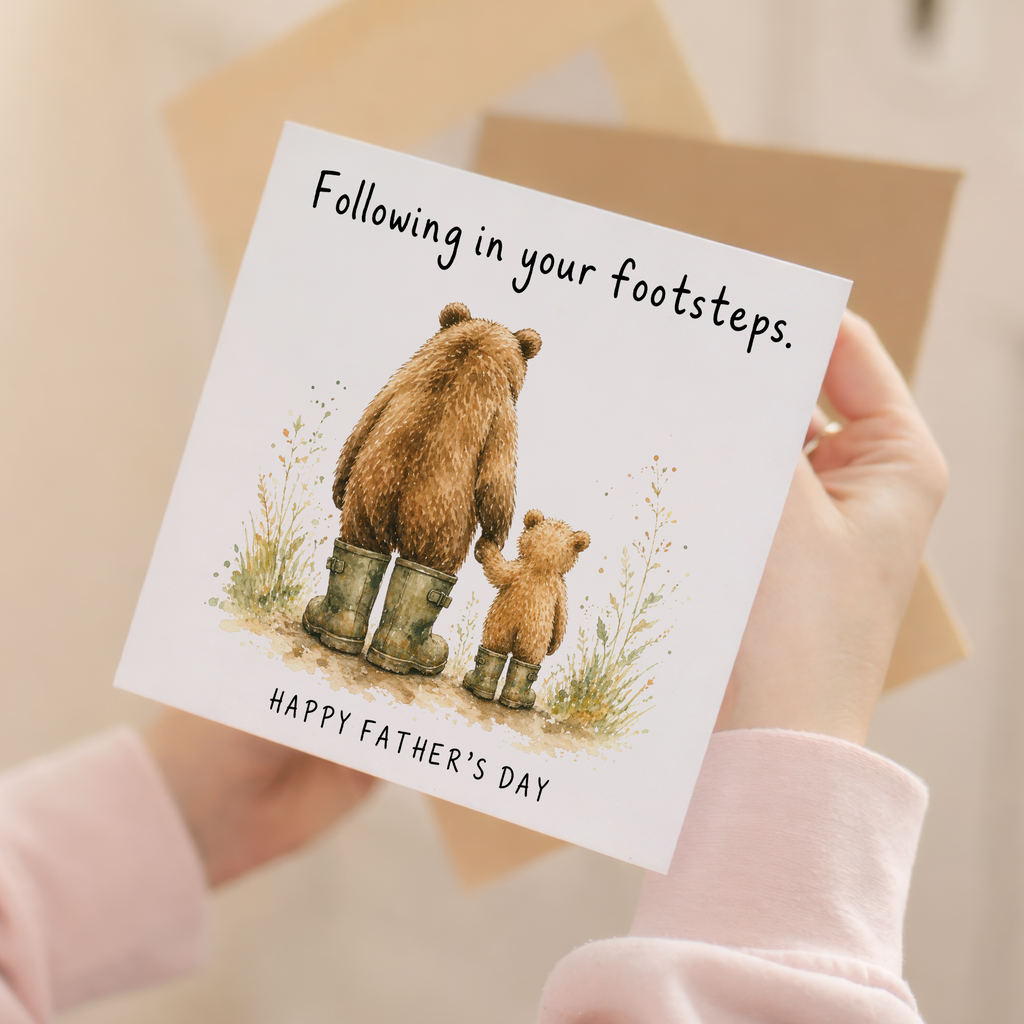 Father's Day Card Following In Your Footsteps Bear Dad and Cub