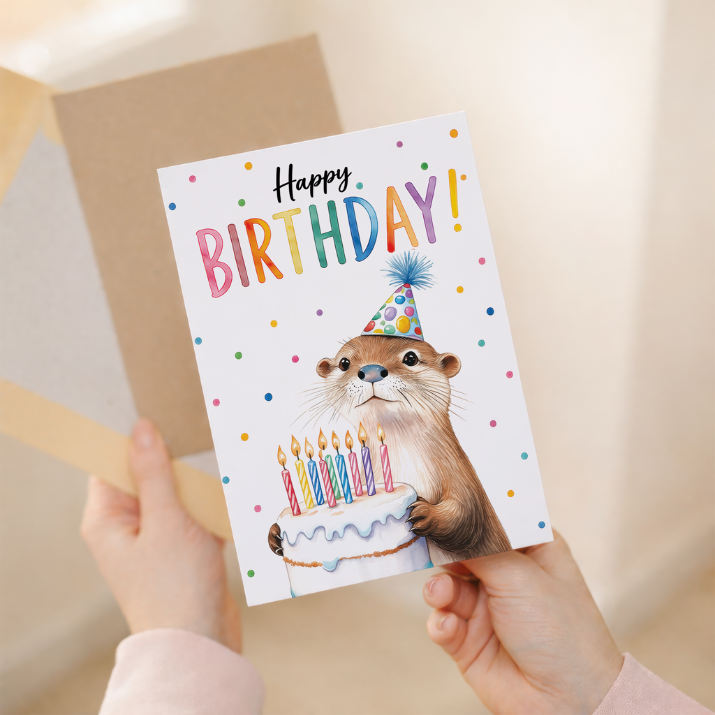 Birthday Card Cute Otter With Cake