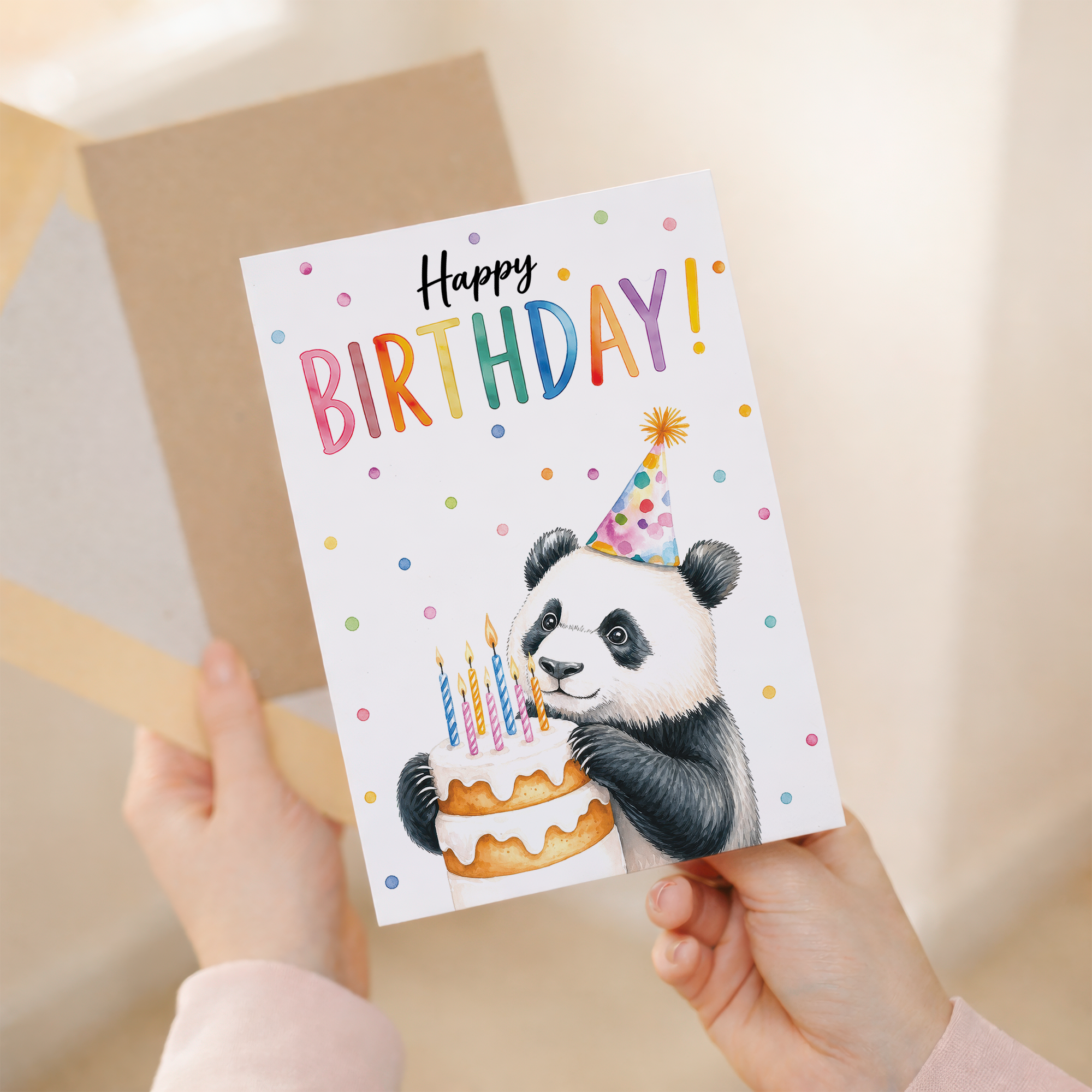 Birthday Card Cute Panda Holding Cake
