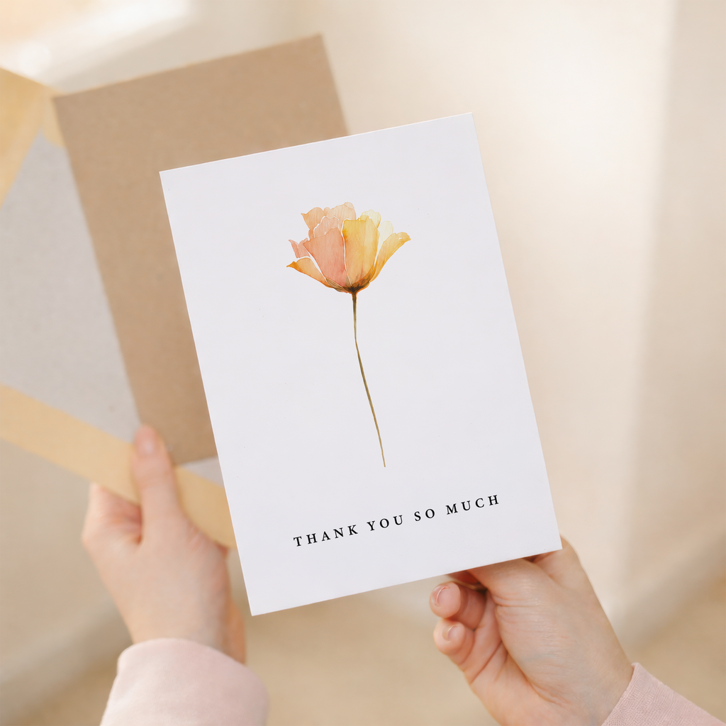 Thank You So Much Card Orange Watercolour Flower Greeting Card
