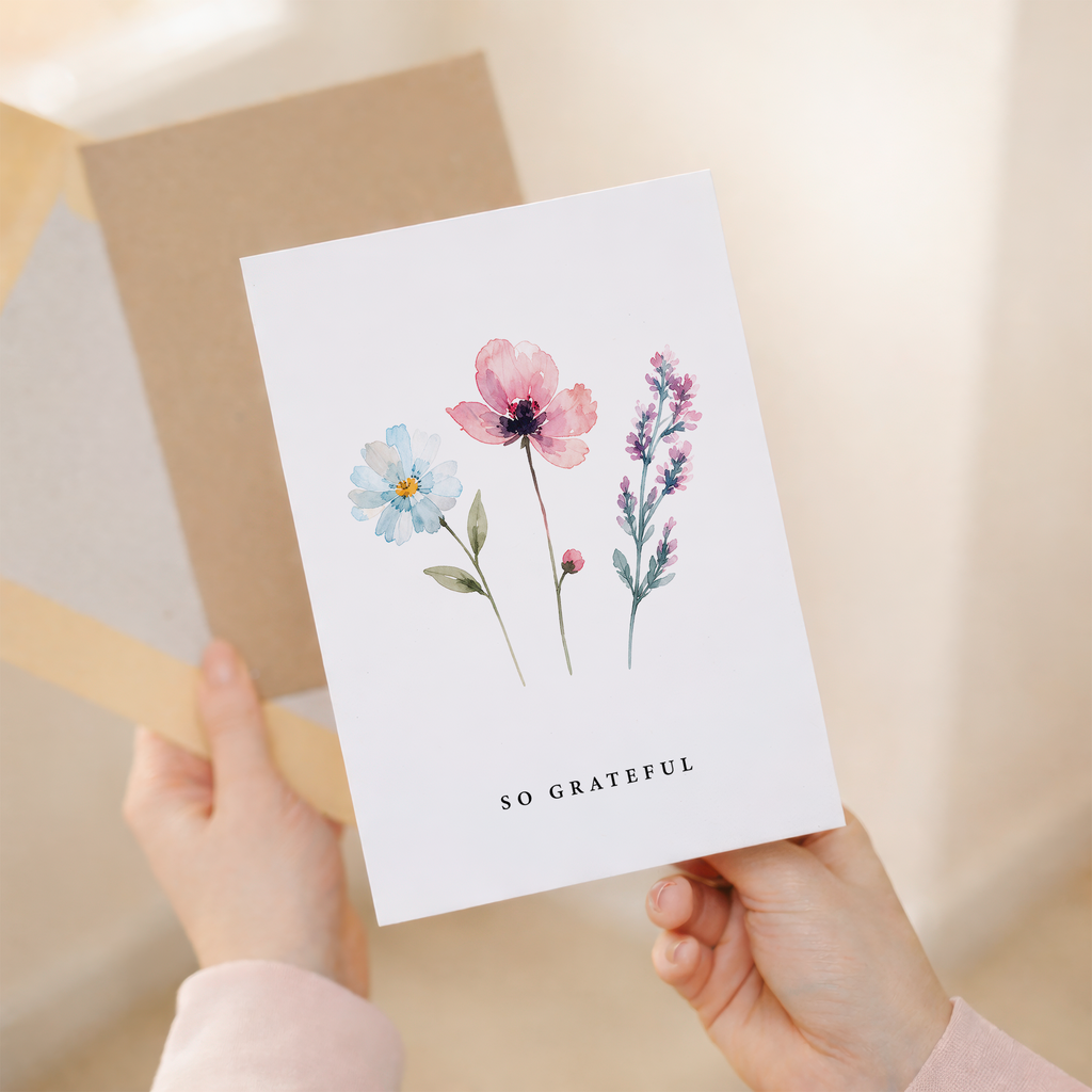 So Grateful Card Watercolour Wildflowers Thank You Greeting Card