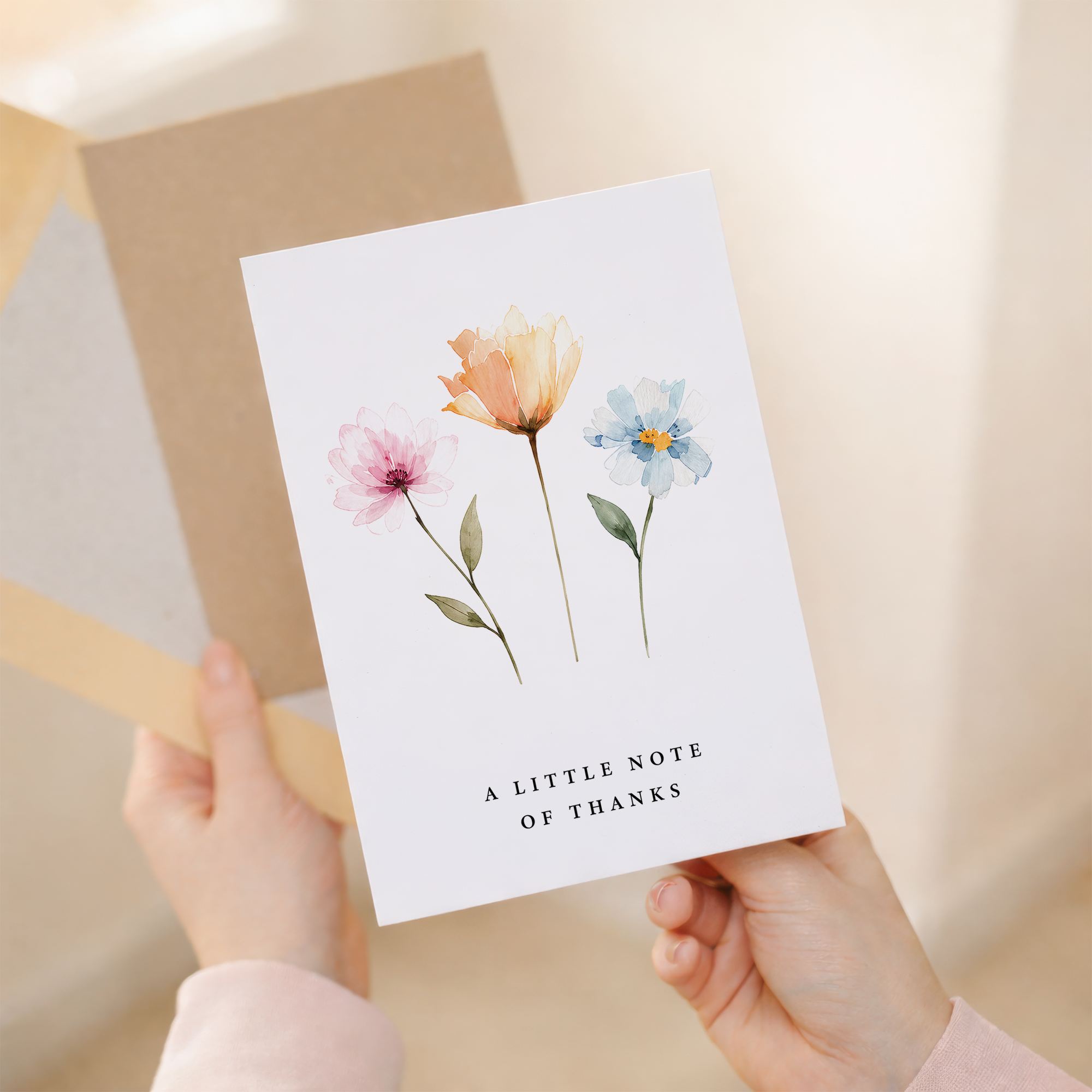 A Little Note Of Thanks Card Watercolour Flowers Greeting Card