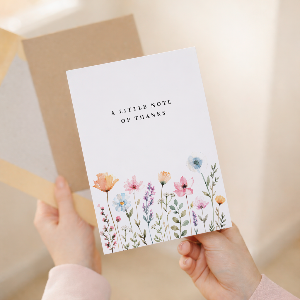 A Little Note Of Thanks Card Watercolour Wildflower Garden Card