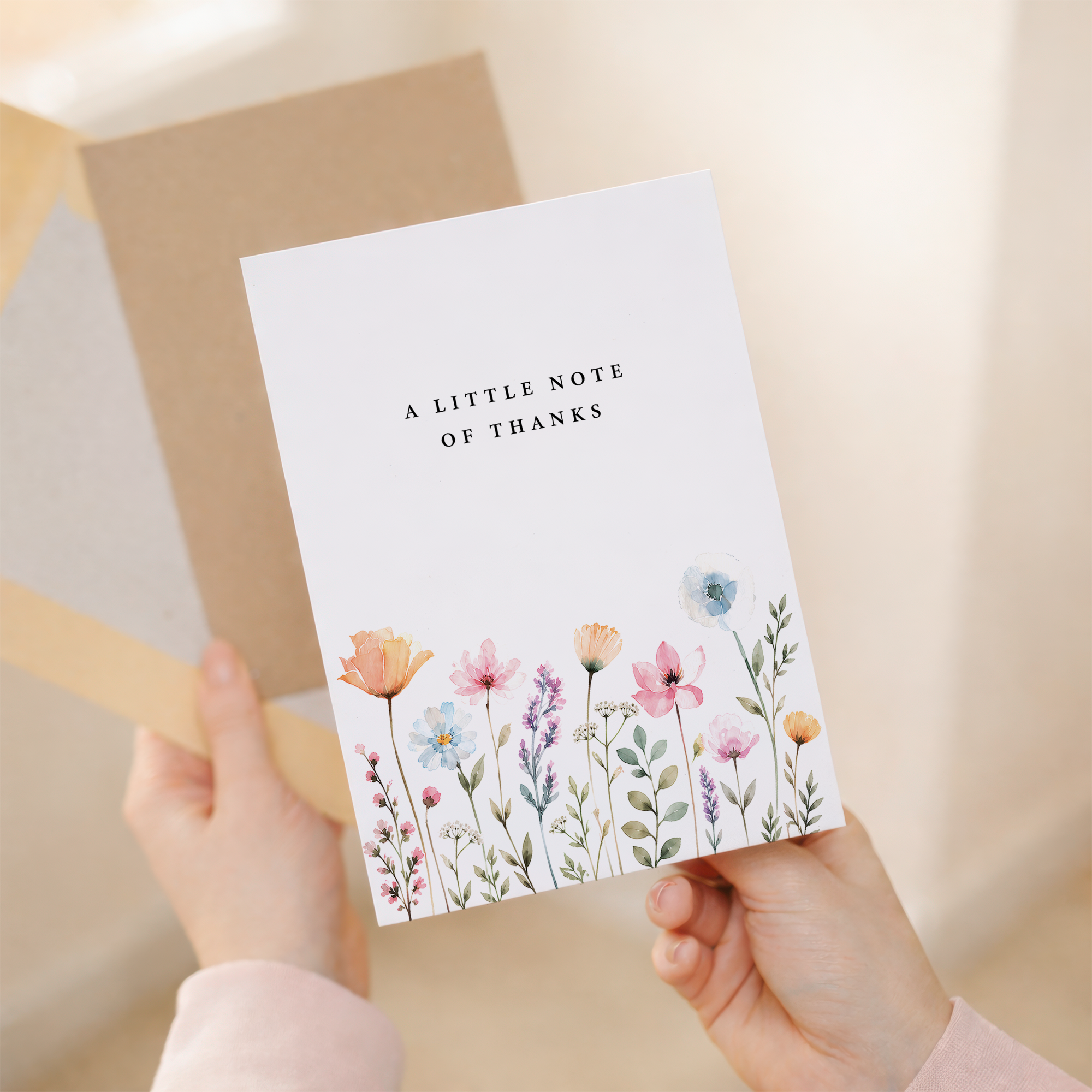 A Little Note Of Thanks Card Watercolour Wildflower Garden Card