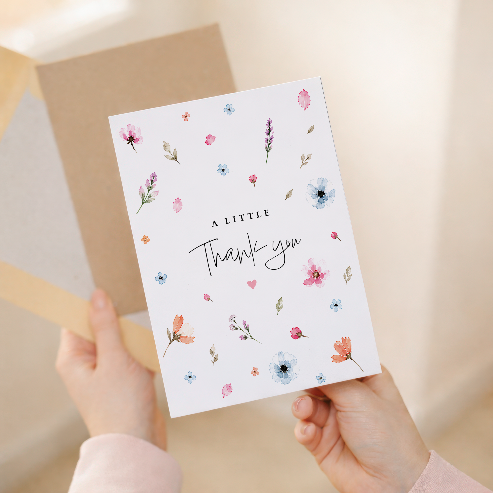 A Little Thank You Card Scattered Watercolour Flowers Greeting Card