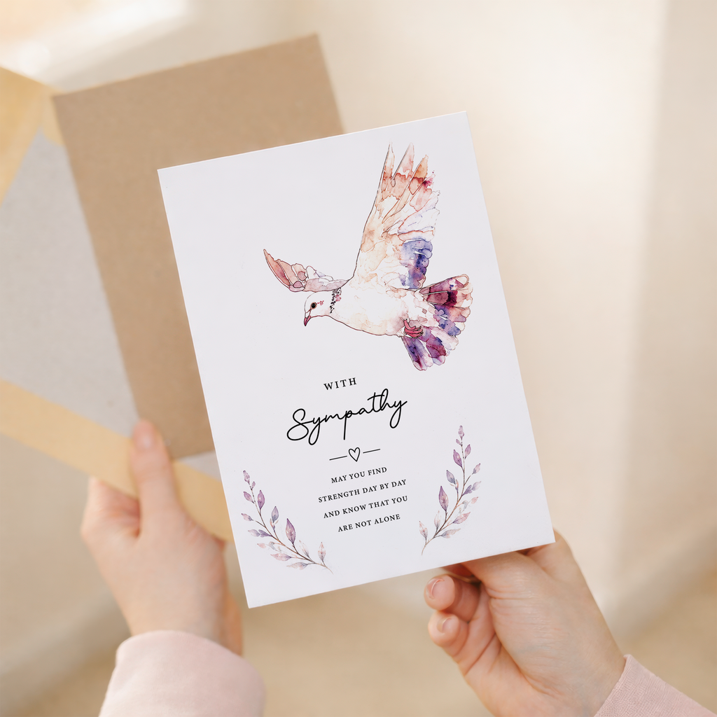With Sympathy Card Watercolour Dove Floral Condolence Card