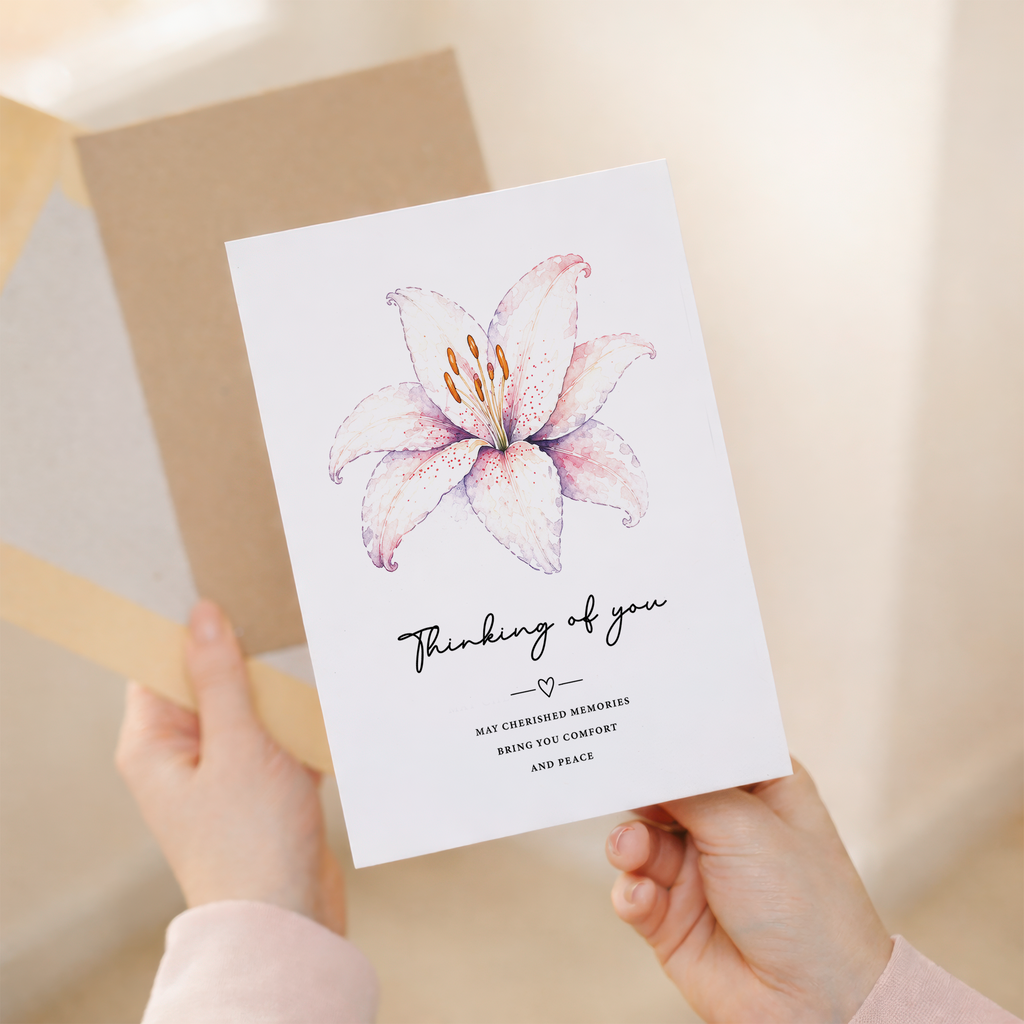 Thinking Of You Card Watercolour Lily Sympathy Greeting Card