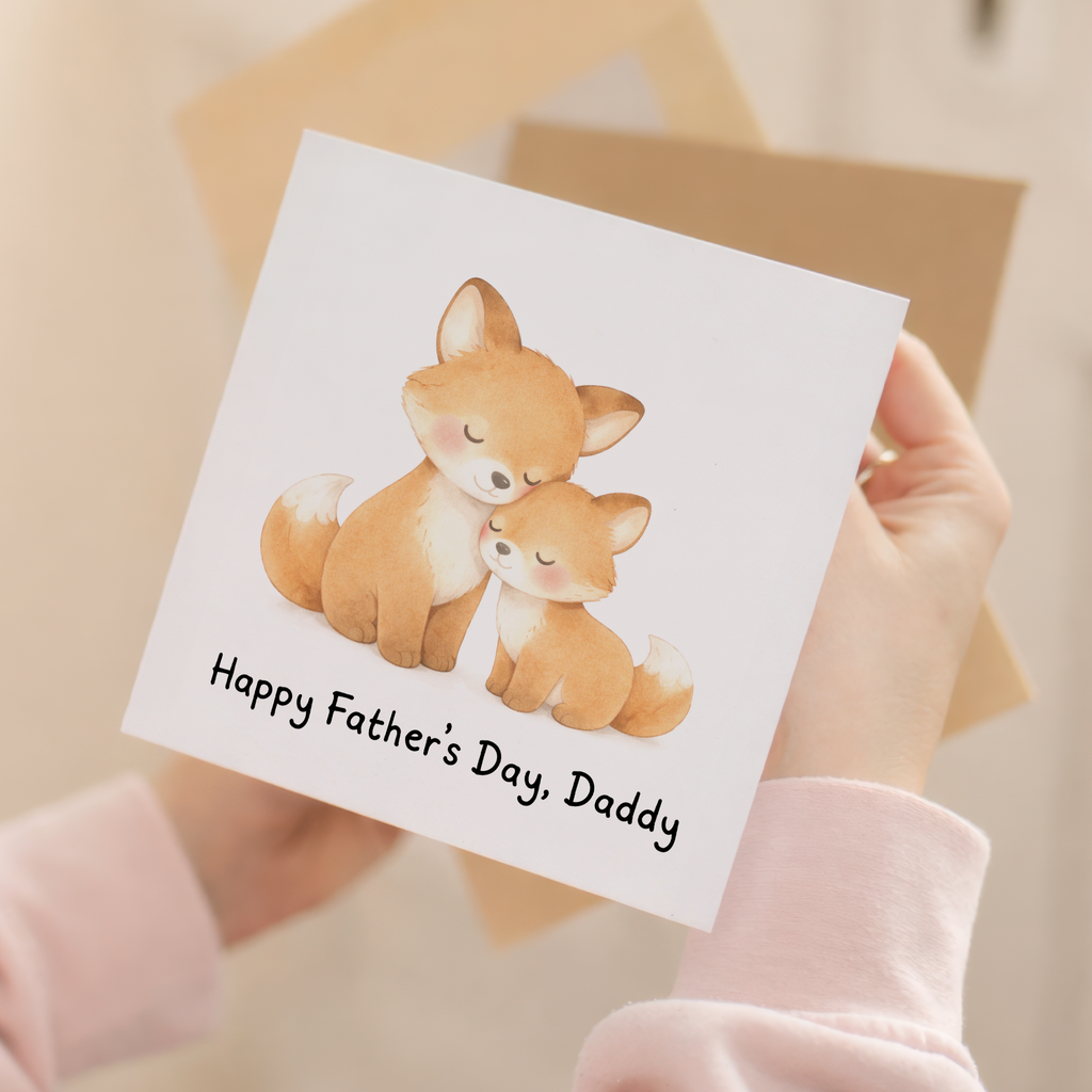 Father's Day Card Happy Father's Day, Daddy Fox and Cub