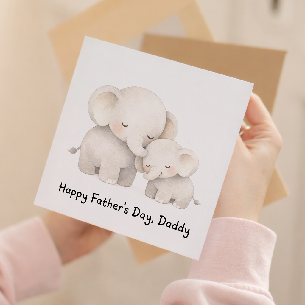 Father's Day Card Happy Father's Day, Daddy Elephant and Calf