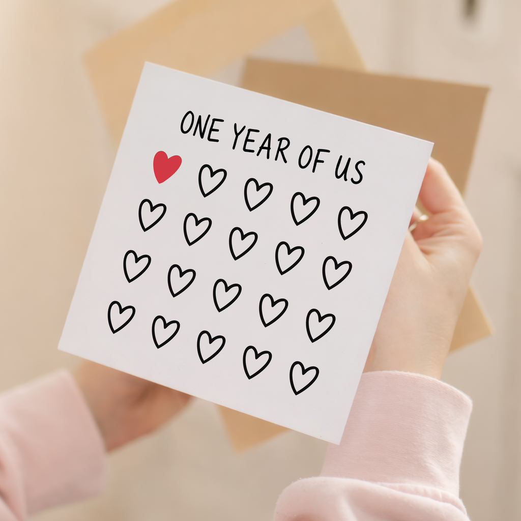 1st Anniversary Card for Couple - One Year of Us Hearts Card