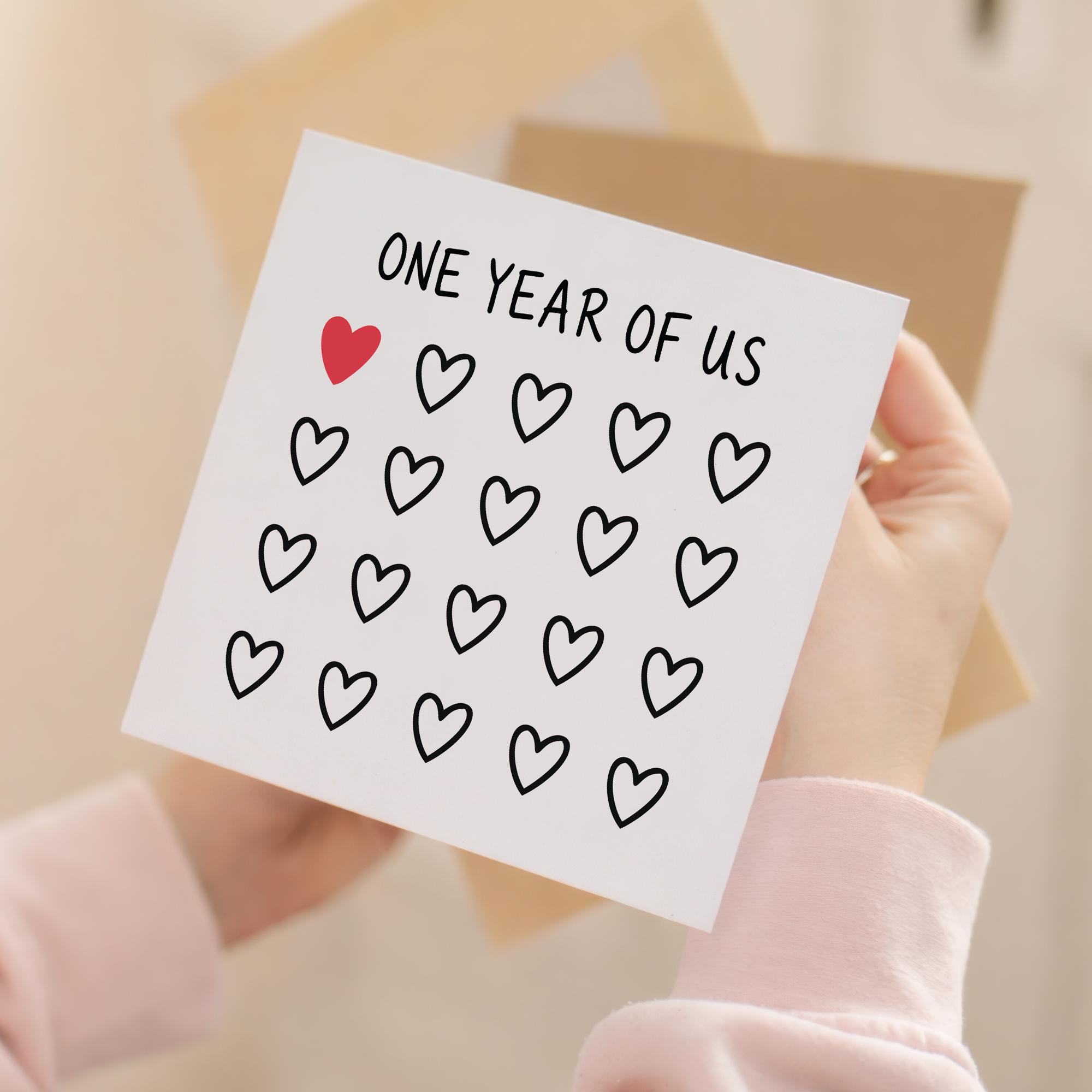 1st Anniversary Card for Couple - One Year of Us Hearts Card