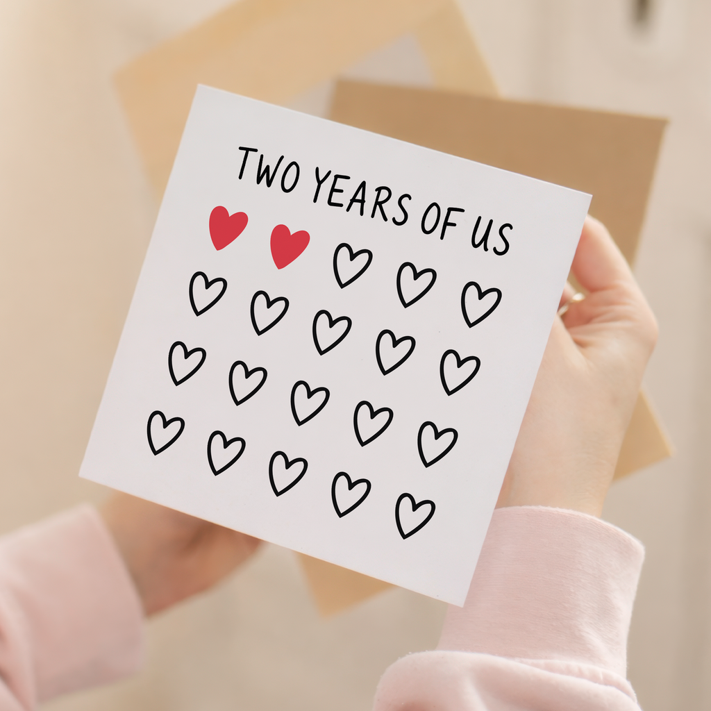 2nd Anniversary Card for Couple - Two Years of Us Hearts Card