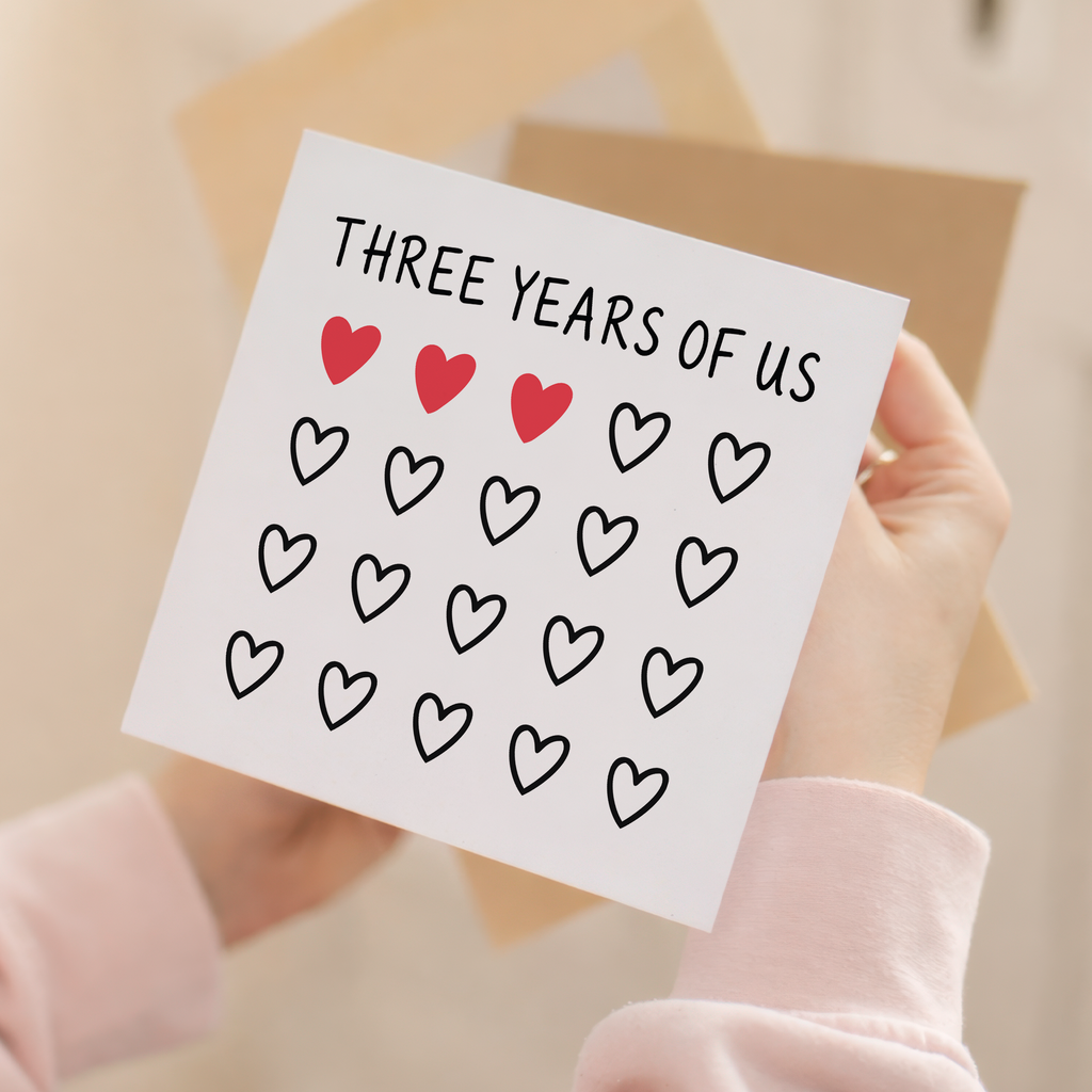 3rd Anniversary Card for Couple - Three Years of Us Hearts Card
