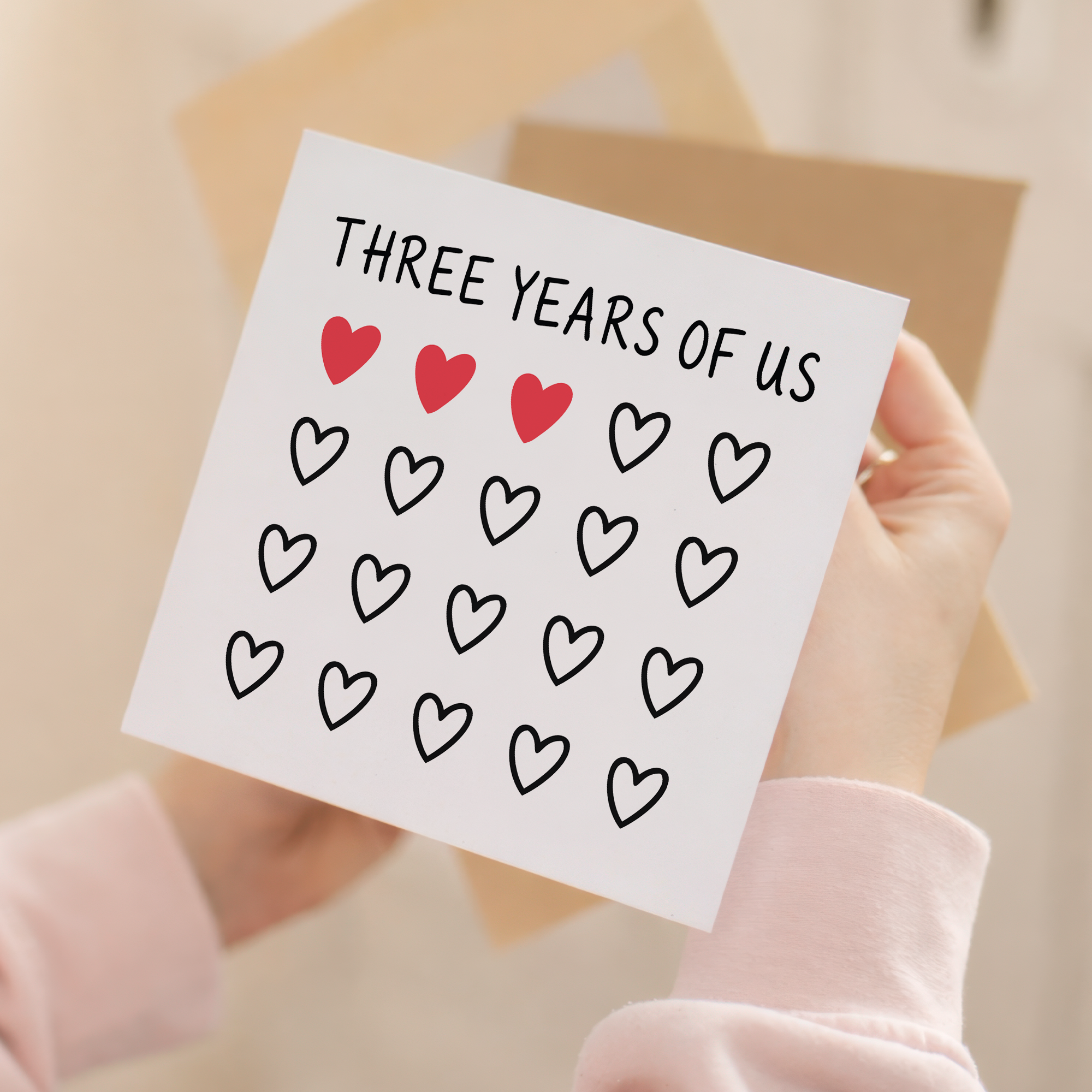 3rd Anniversary Card for Couple - Three Years of Us Hearts Card