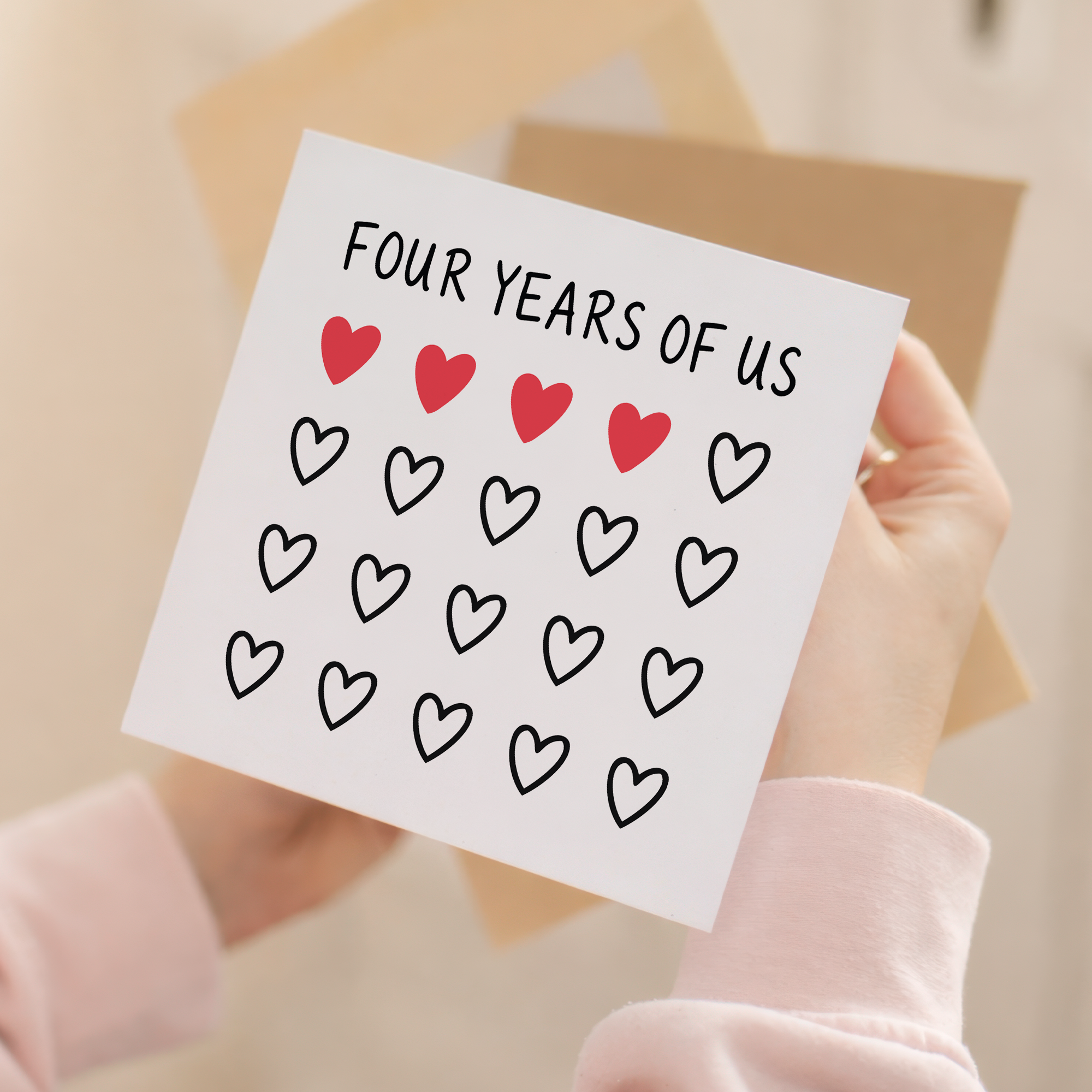 4th Anniversary Card for Couple - Four Years of Us Hearts Card