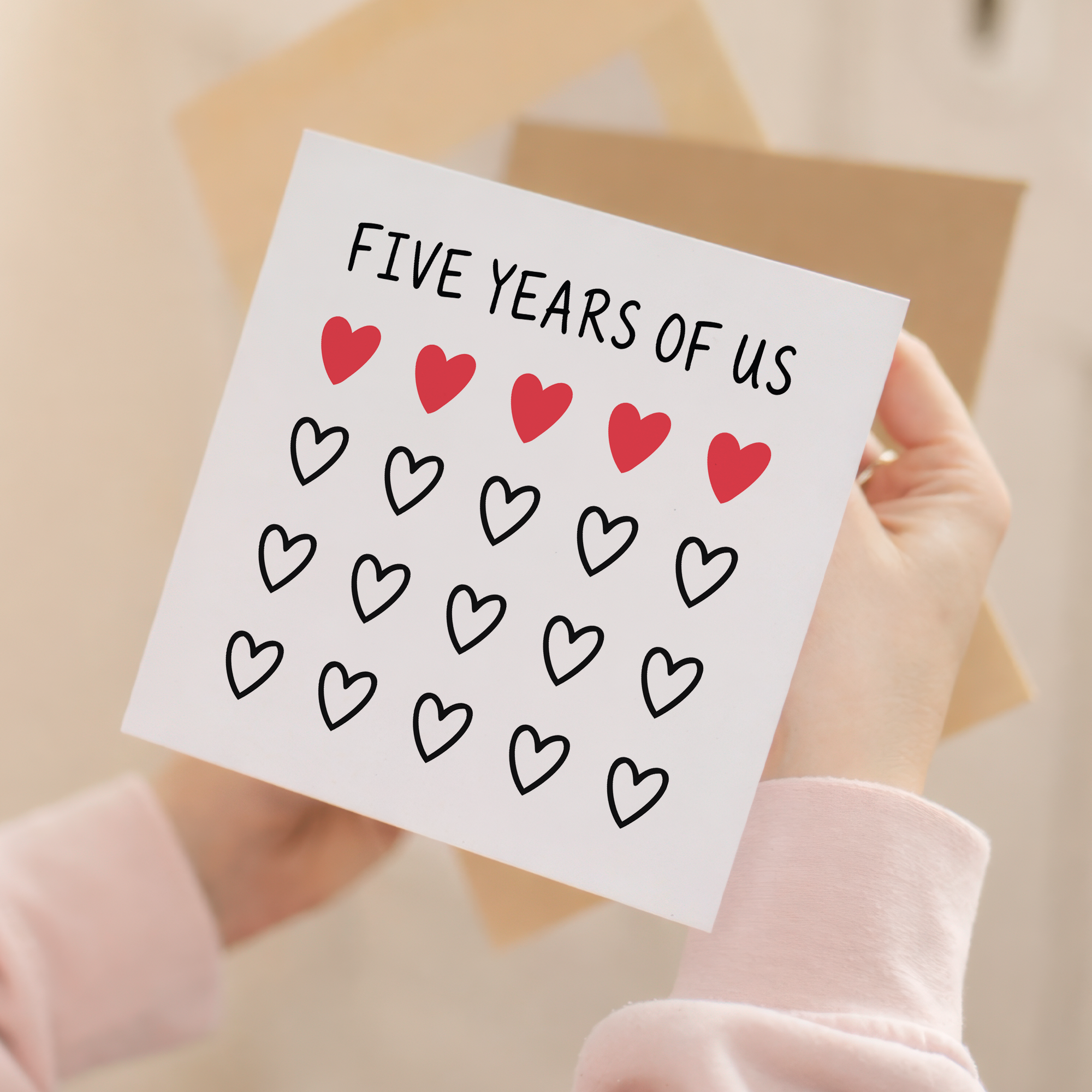 5th Anniversary Card for Couple - Five Years of Us Hearts Card