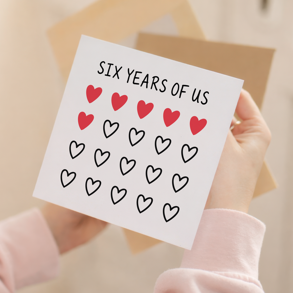 6th Anniversary Card for Couple - Six Years of Us Hearts Card