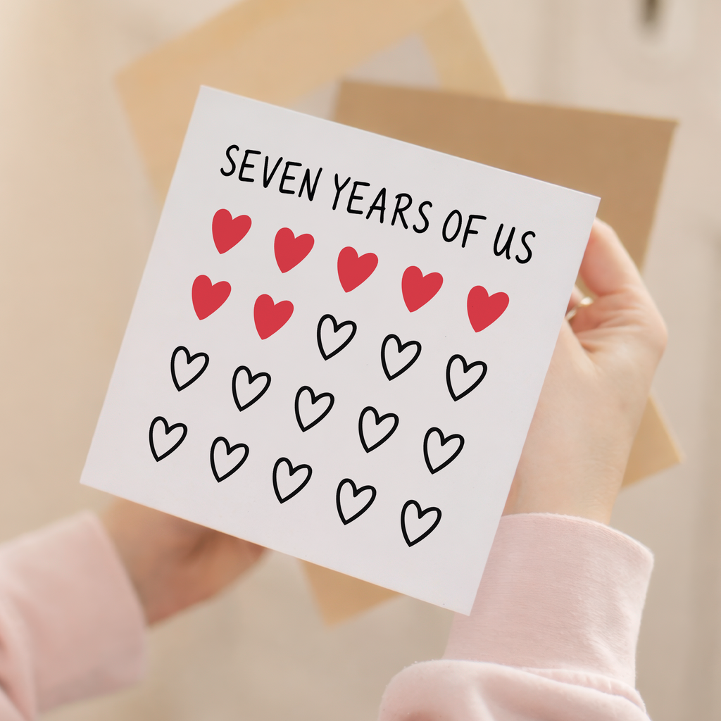 7th Anniversary Card for Couple - Seven Years of Us Hearts Card