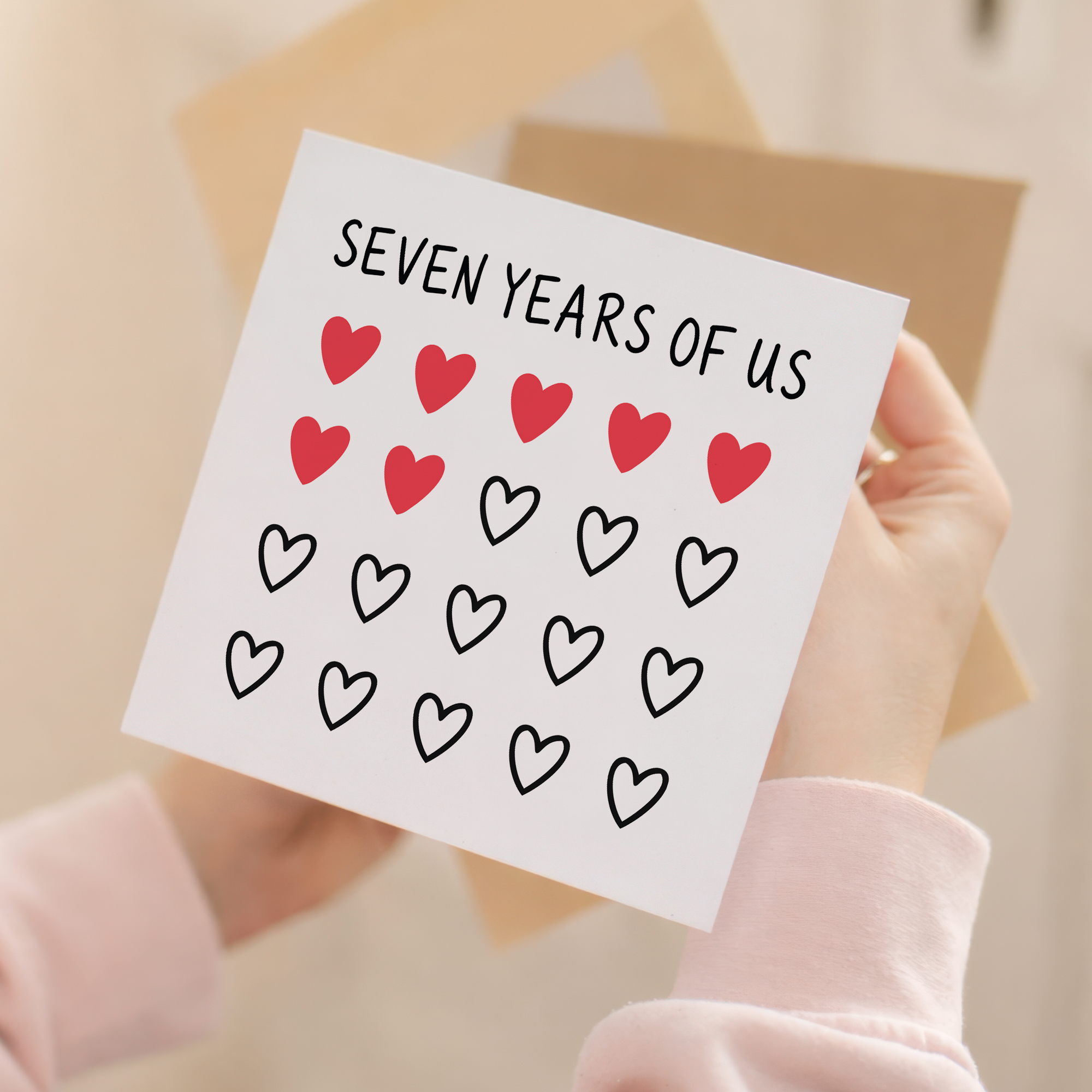 7th Anniversary Card for Couple - Seven Years of Us Hearts Card