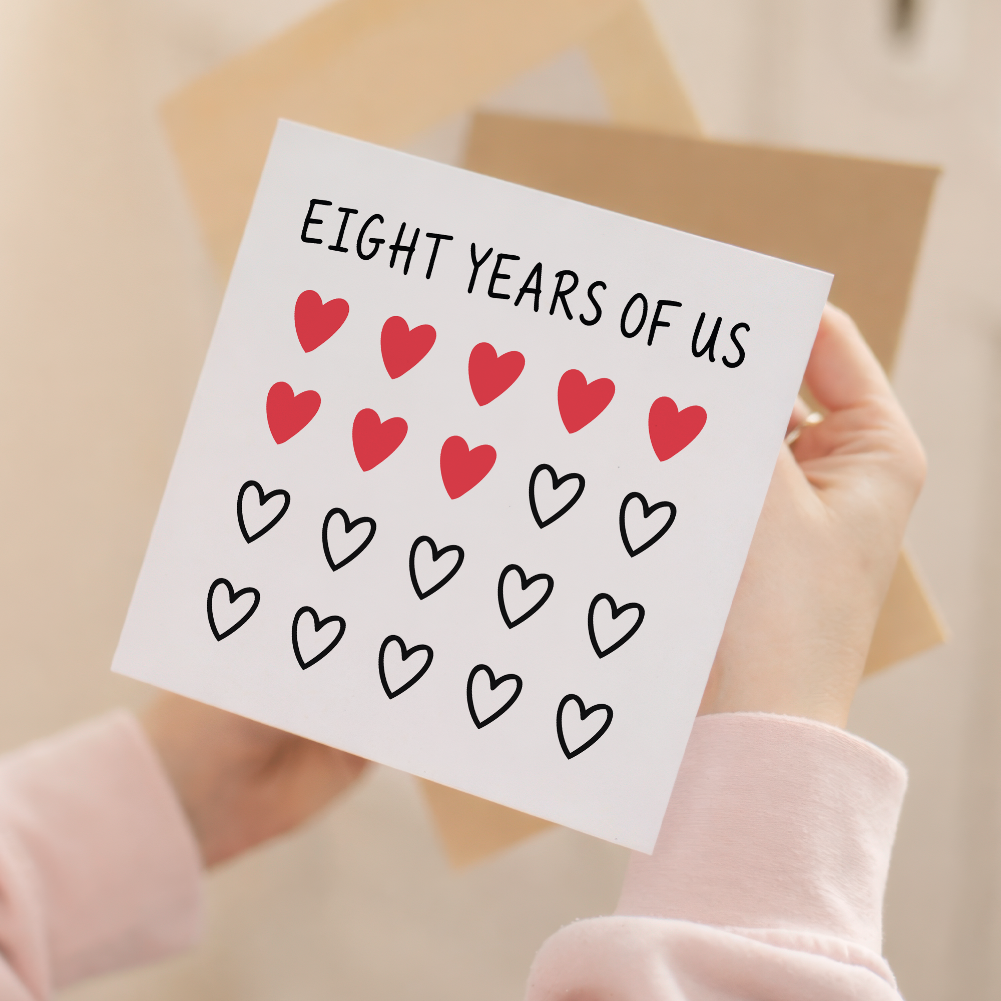 8th Anniversary Card for Couple - Eight Years of Us Hearts Card