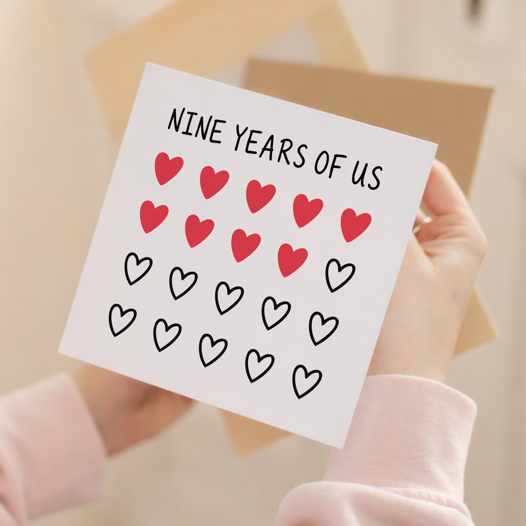 9th Anniversary Card for Couple - Nine Years of Us Hearts Card