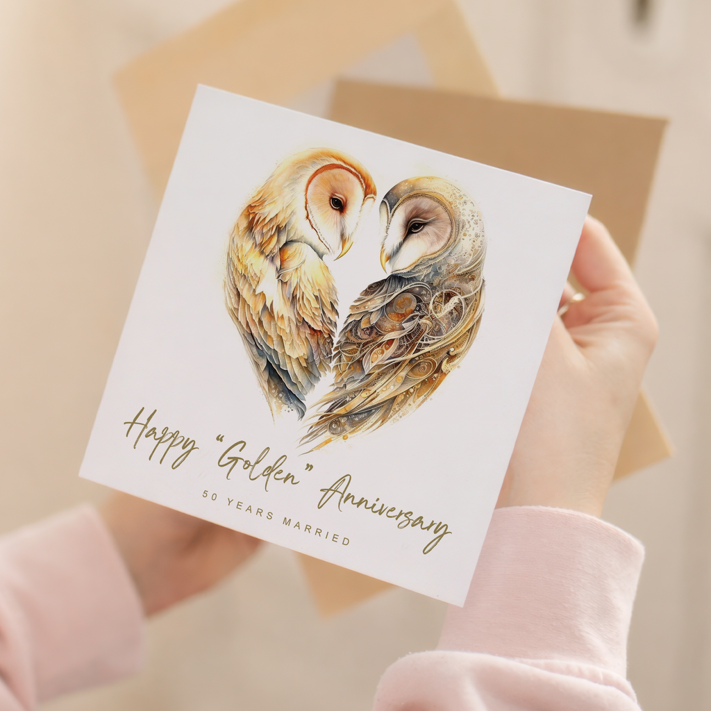 50th Anniversary Card Golden Anniversary 50 Year Anniversary Card For Husband Owl Anniversary Card For Wife Fifty Year Anniversary Card