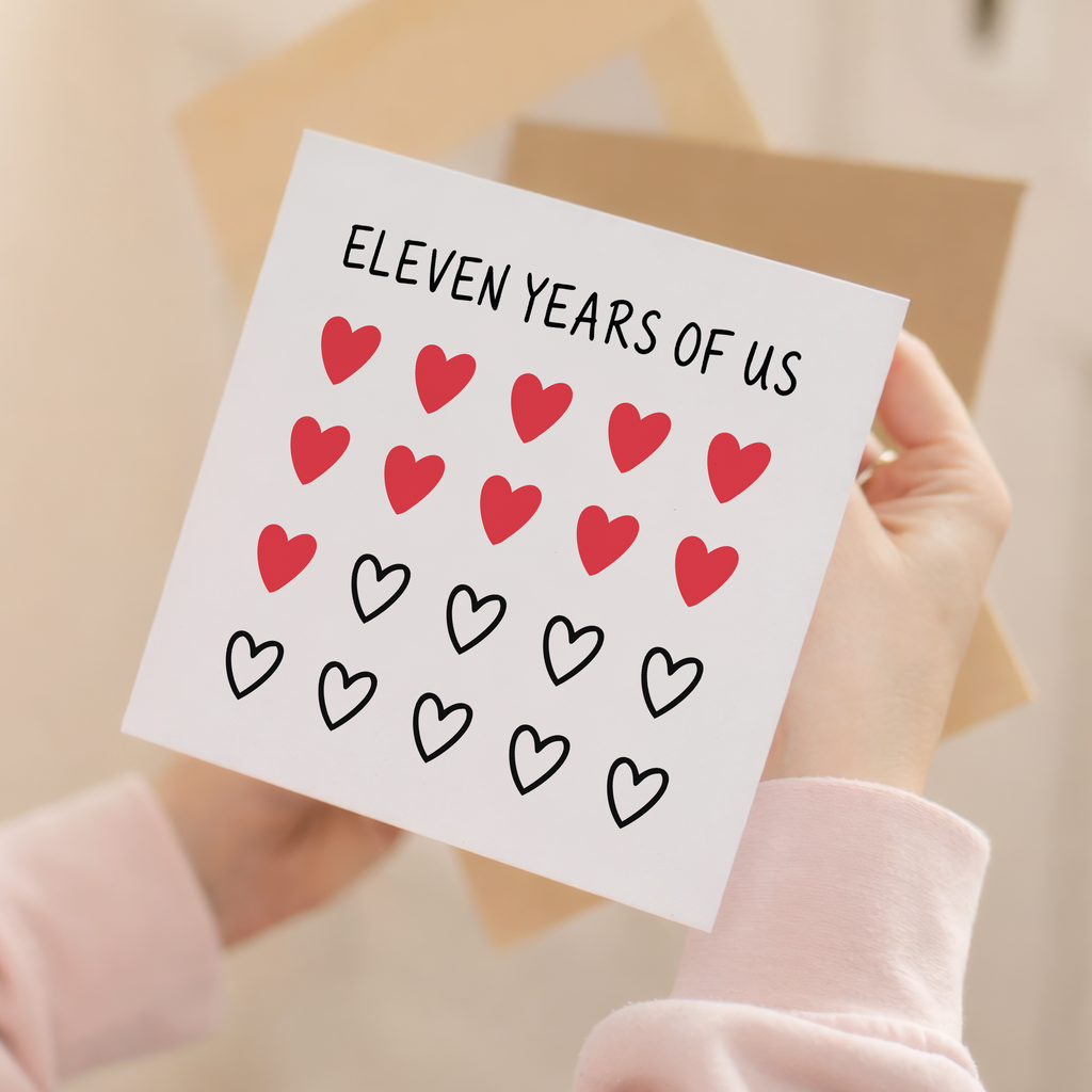 11th Anniversary Card for Couple - Eleven Years of Us Hearts Card