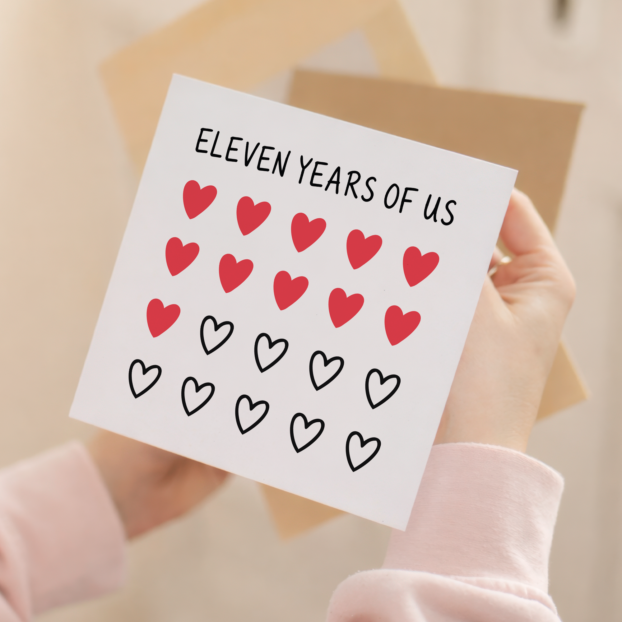 11th Anniversary Card for Couple - Eleven Years of Us Hearts Card