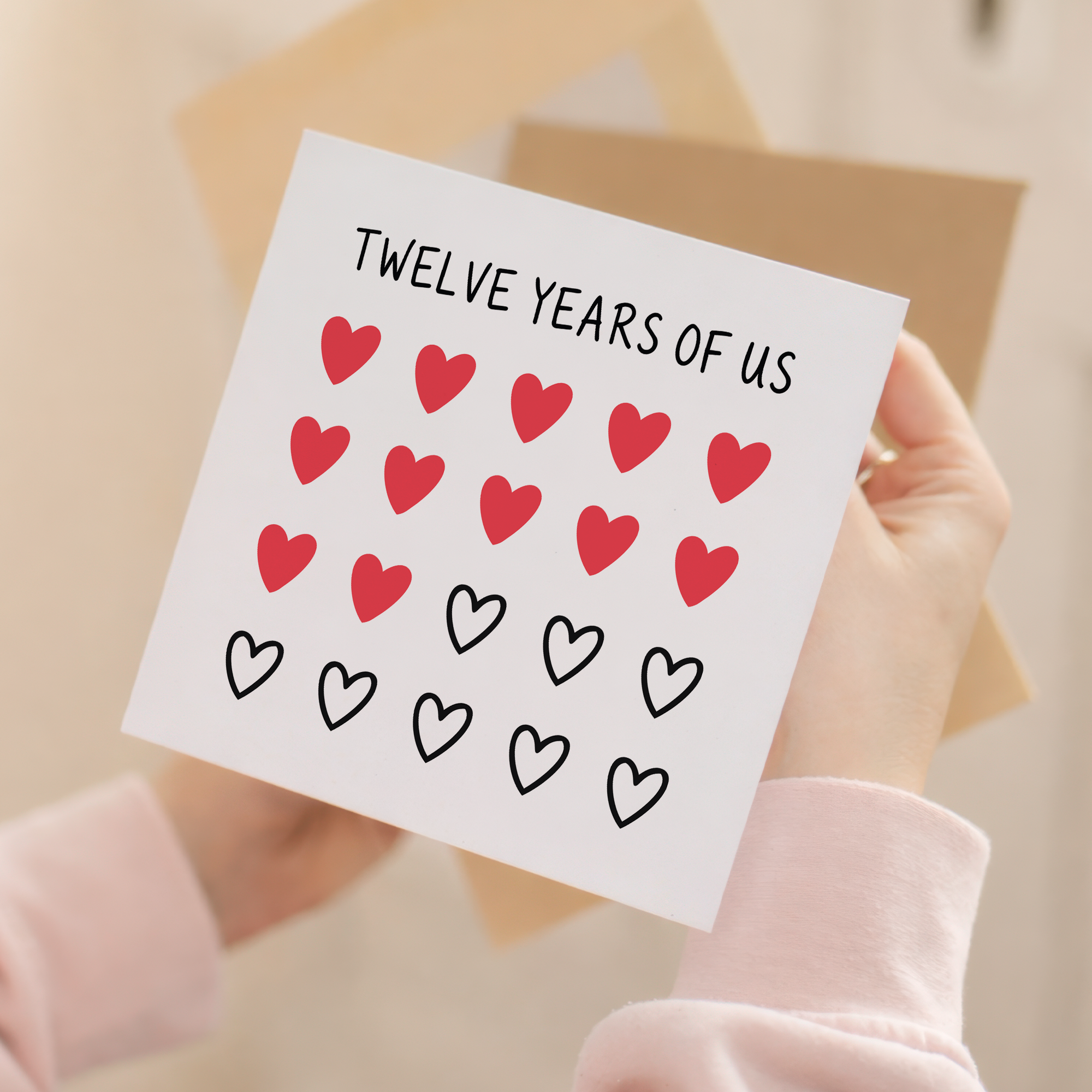 12th Anniversary Card for Couple - Twelve Years of Us Hearts Card