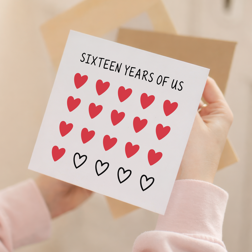 16th Anniversary Card for Couple - Sixteen Years of Us Hearts Card