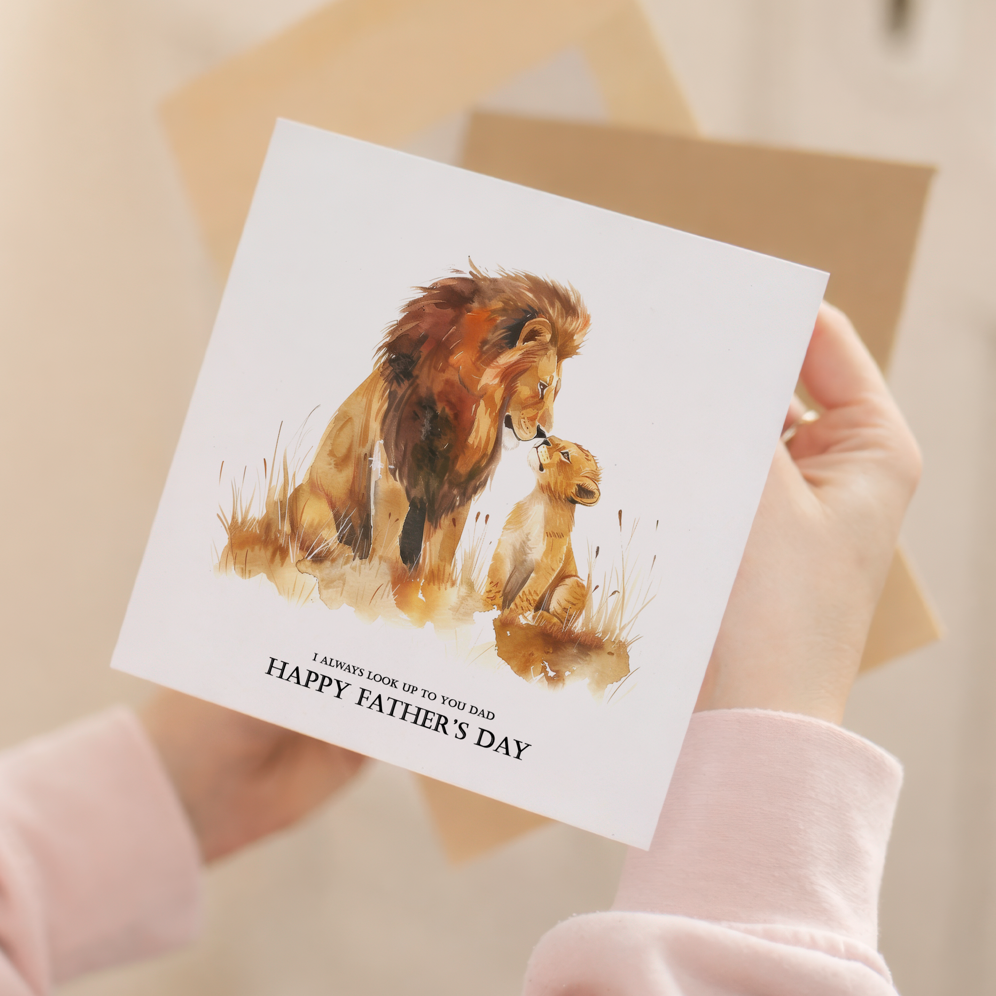 Father's Day Card For Dad Lion and Cub Illustration Simple Father's Day Card I always look up to you Dad Father's Day Gift