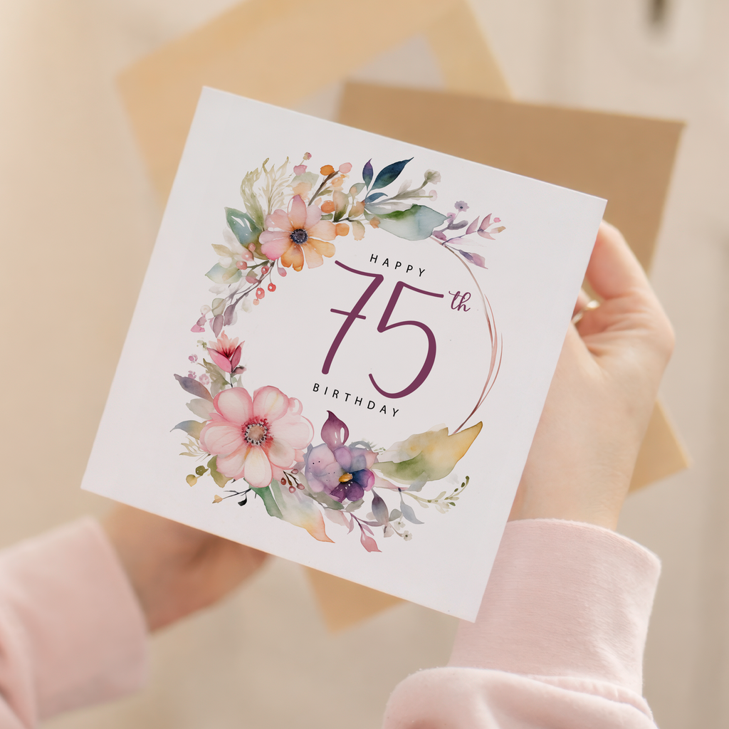 75th Birthday Card For Her Floral Seventy Fifth Birthday Card Seventy Five Card For Mum Gran Grandma Auntie 75 Card For Friend Floral Design