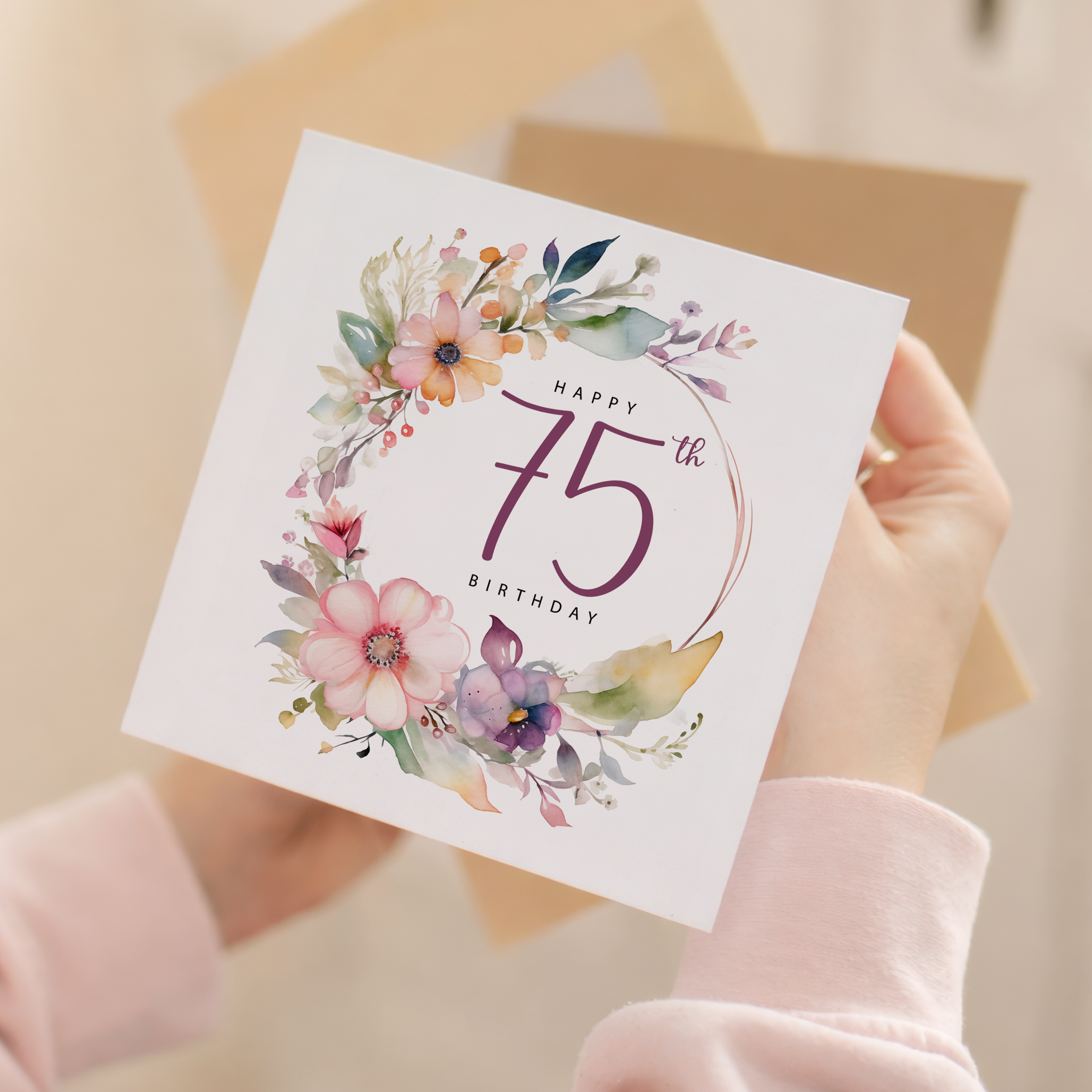 75th Birthday Card For Her Floral Seventy Fifth Birthday Card Seventy Five Card For Mum Gran Grandma Auntie 75 Card For Friend Floral Design