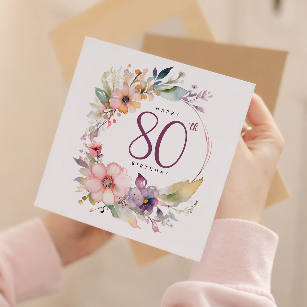 80th Birthday Card For Her Floral Eightieth Birthday Card Eighty Card For Mum Gran Grandma Auntie 80 Card For Friend Floral Design