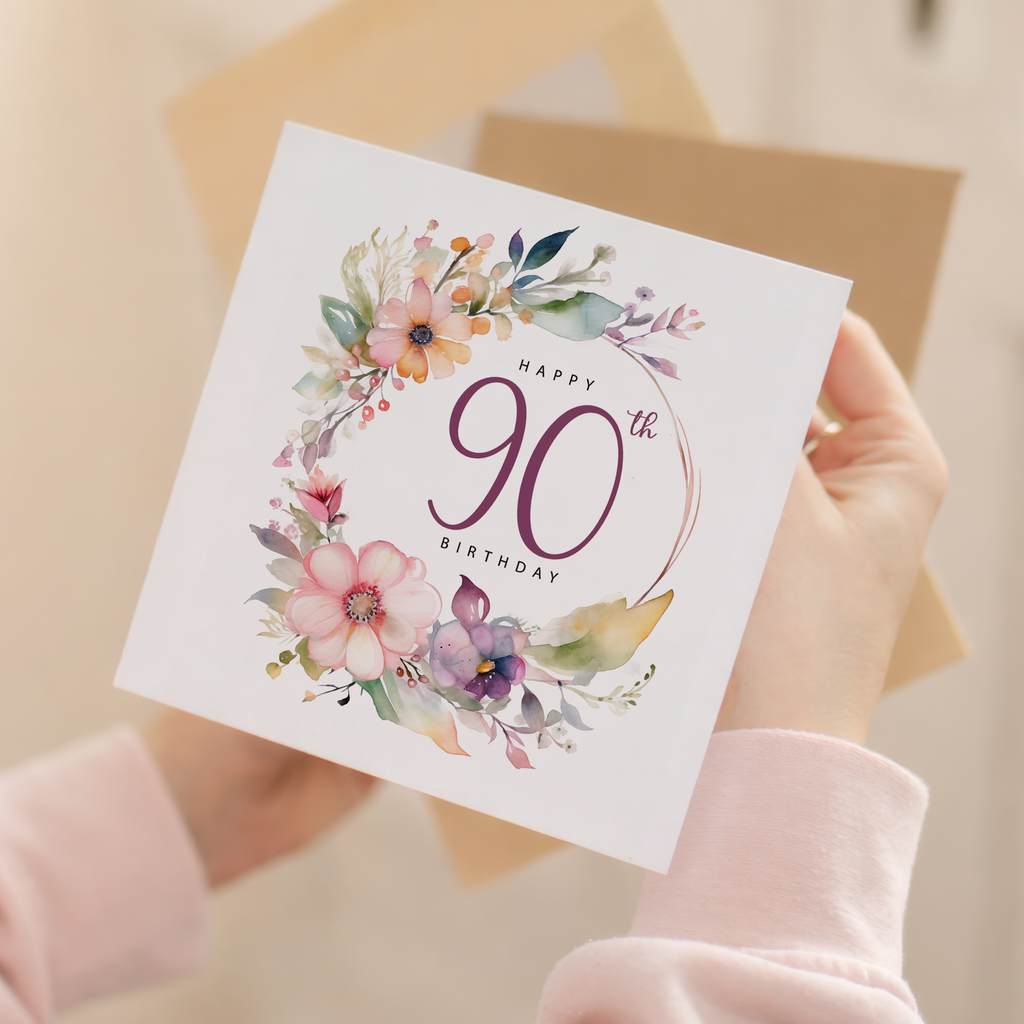 90th Birthday Card For Her Floral Ninetieth Birthday Card Ninty Card For Mum Gran Grandma Auntie 90 Card For Friend Floral Design