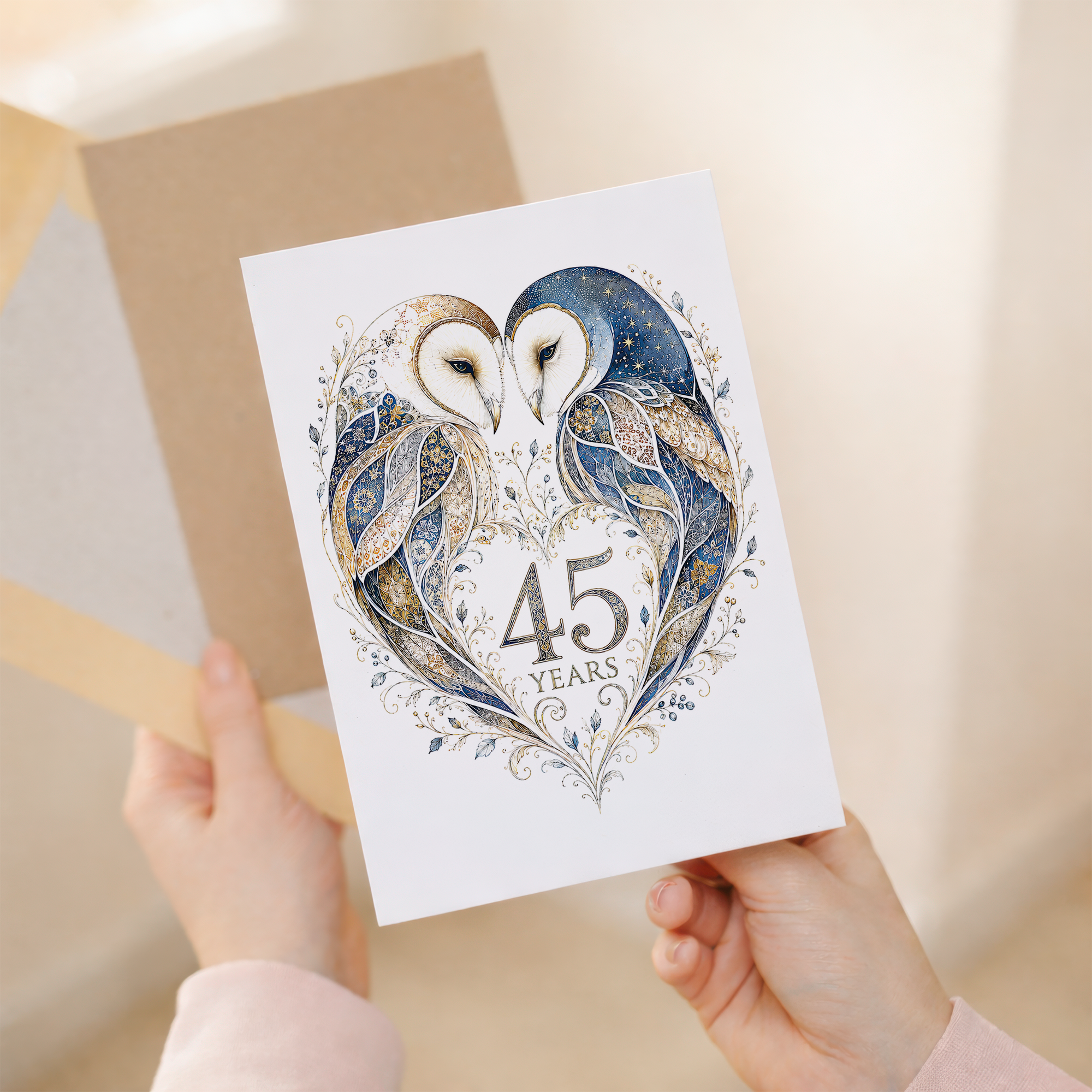 45th anniversary owl heart card product detail image