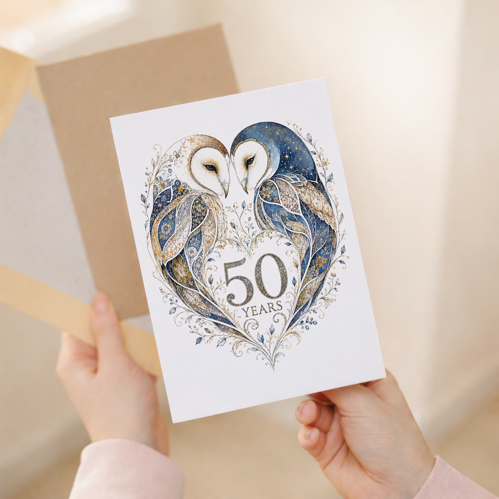 50th anniversary owl heart card product detail image