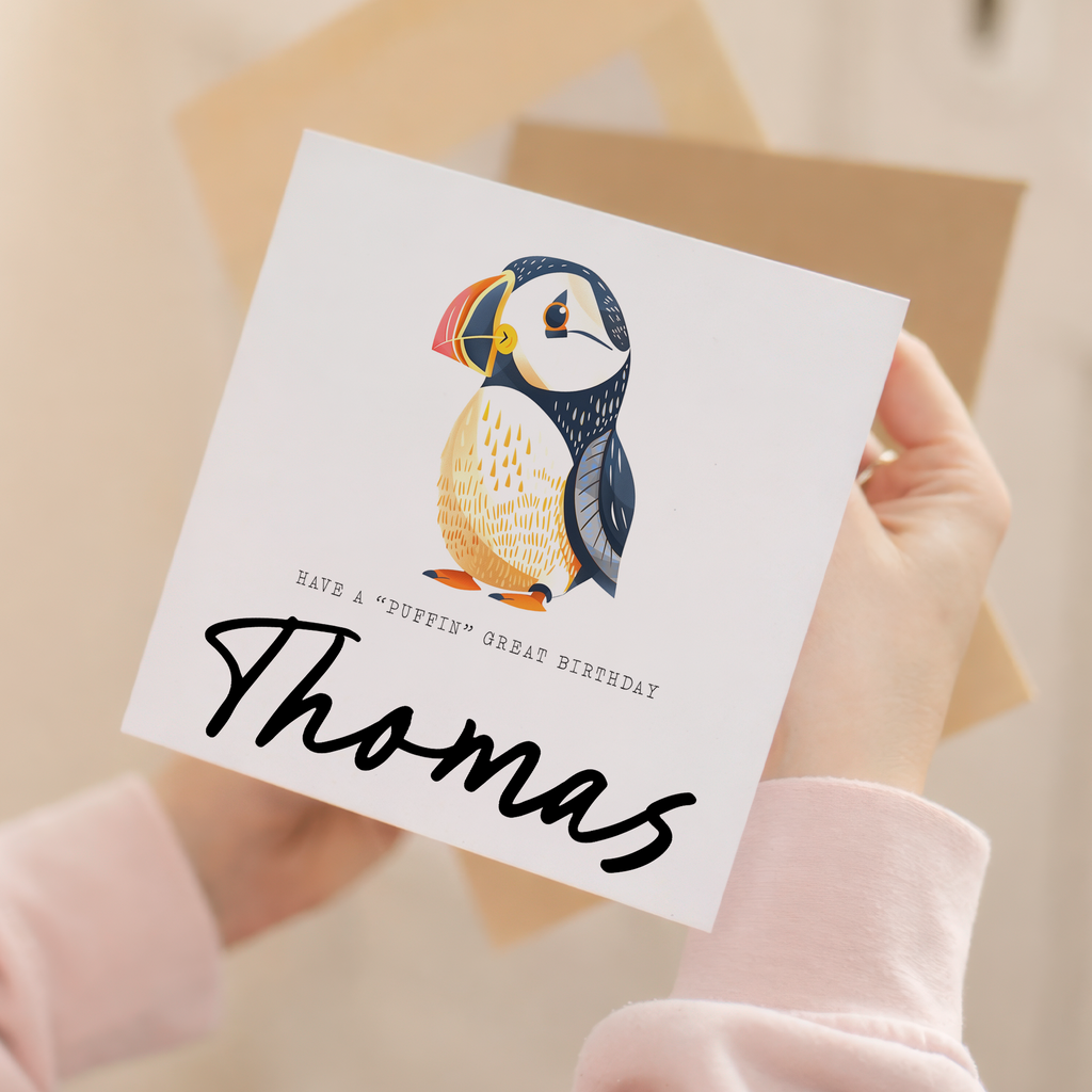 Personalised Children's Birthday Card Puffin Childs Birthday Card Cute Puffin Birthday Card For Kids Customisable Birthday Card For Children