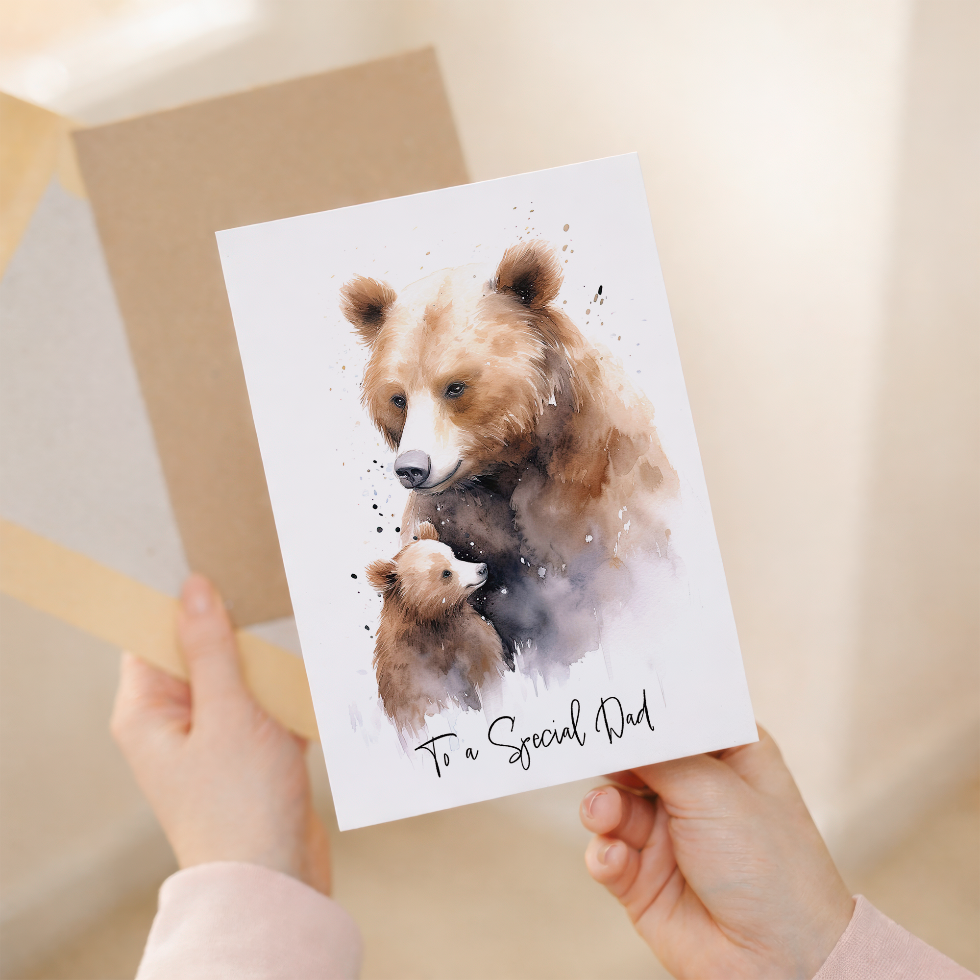 Cute illustrated birthday card for Dad featuring a charming bear illustration.