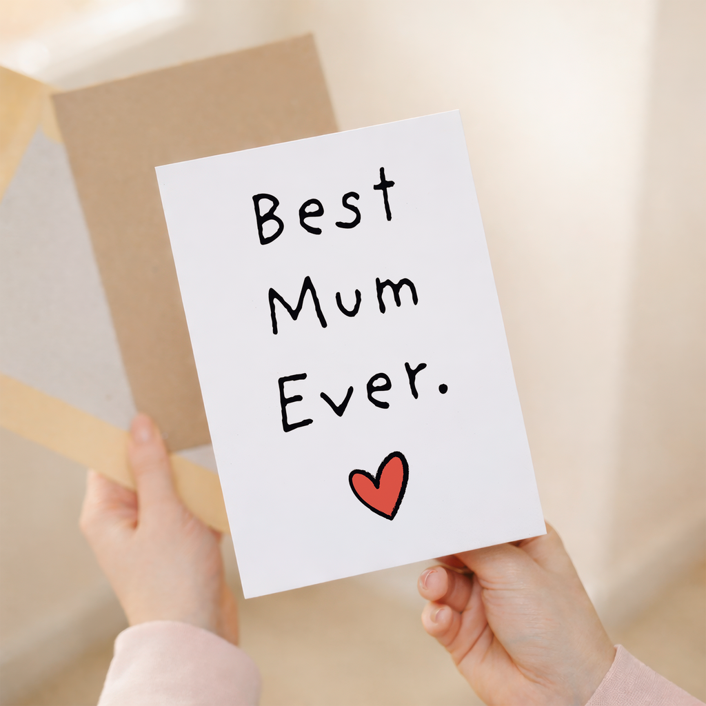 Minimalist Mother's Day card featuring a simple, modern design in red, pink, and white floral colors.