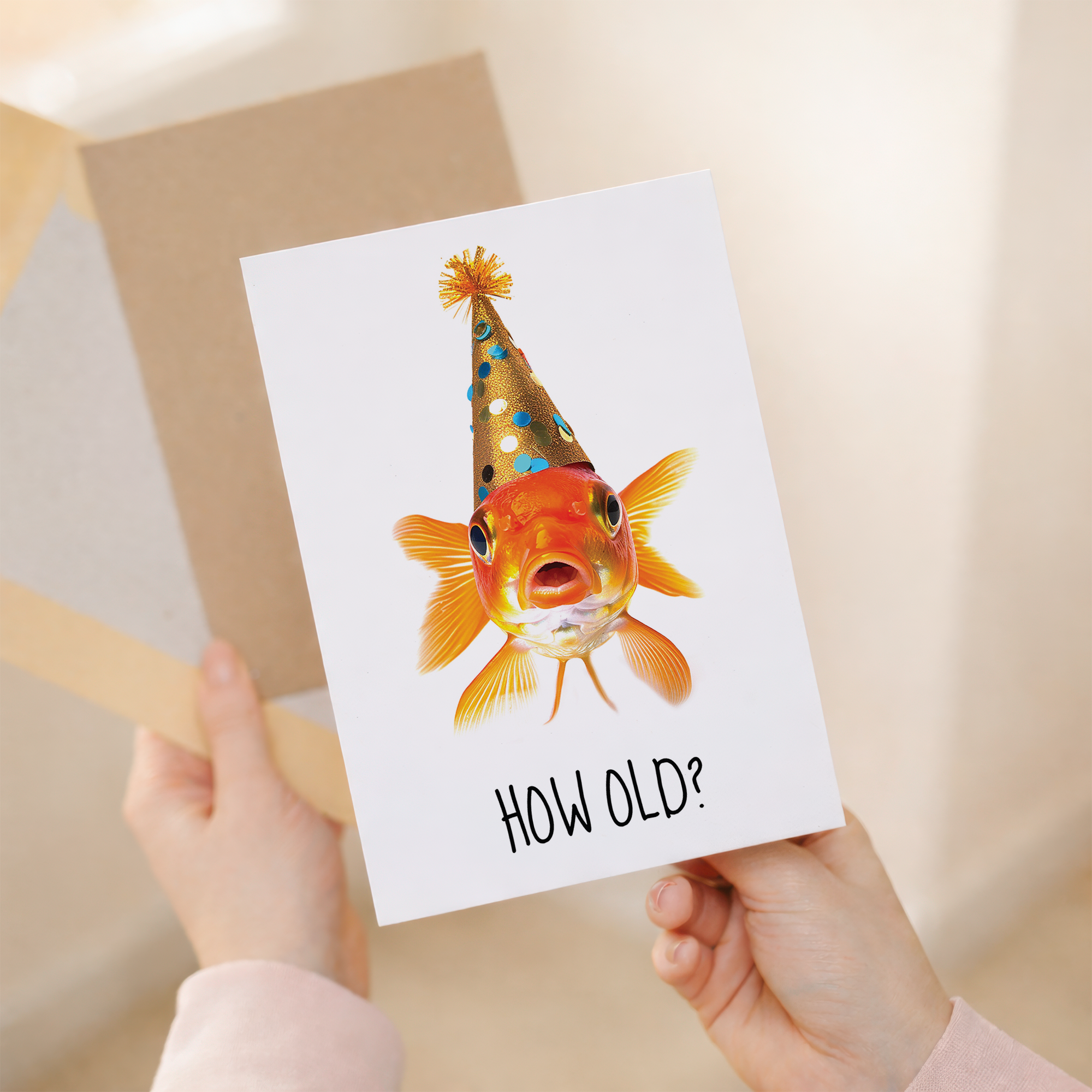 Funny Gold Fish Birthday Card with Fishing Theme, Eco-Friendly Material, For Him or Her