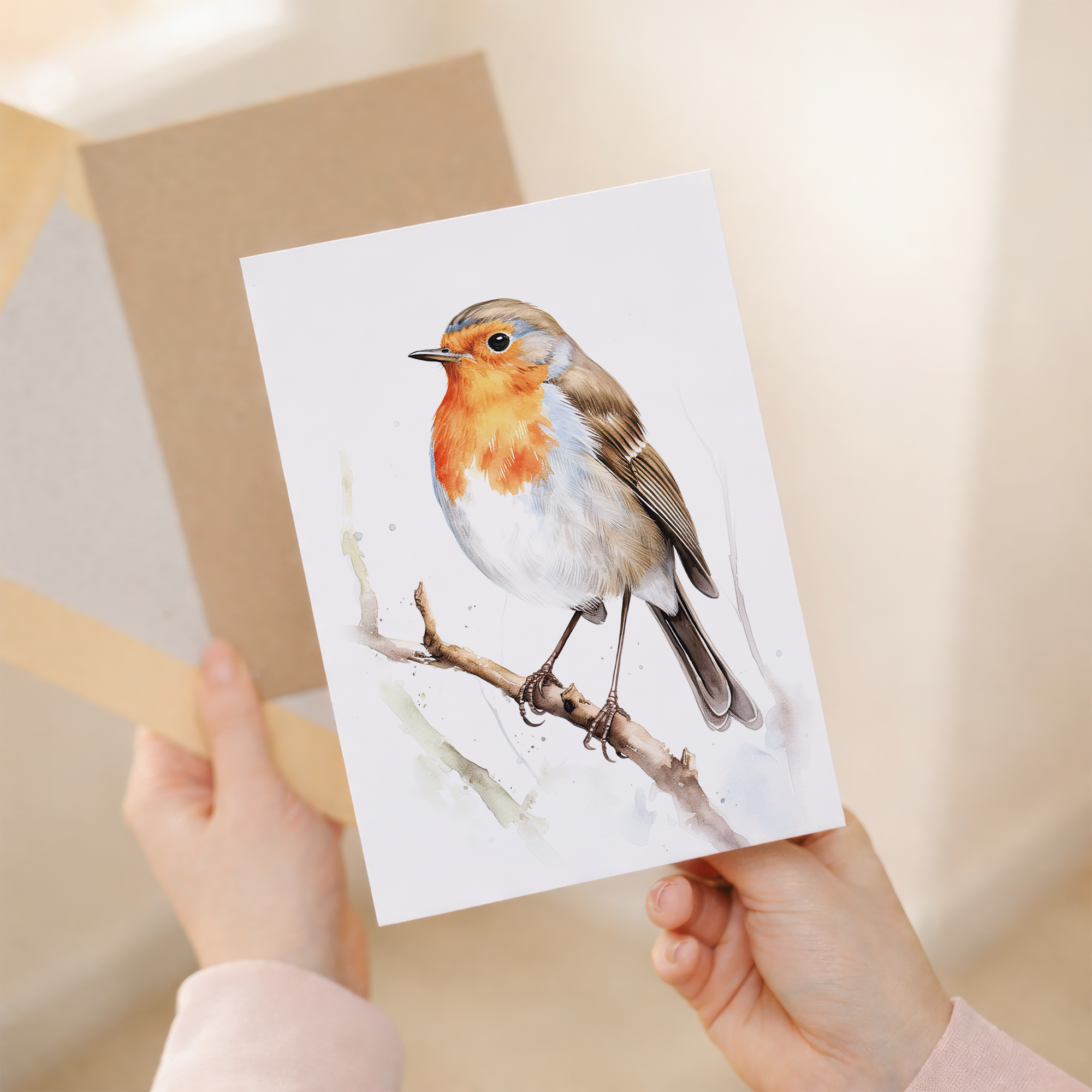 Robin Notelet Card For Anyone Cute Any Occasion Card For Her or For Him 5x7, A6 Card For Birthday or Easter Card Thank You Card Wildlife