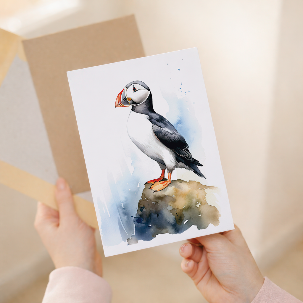 Puffin Notelet Card For Anyone Cute Any Occasion Card For Her or For Him 5x7, A6 Card For Birthday or Easter Card Thank You Card Wildlife