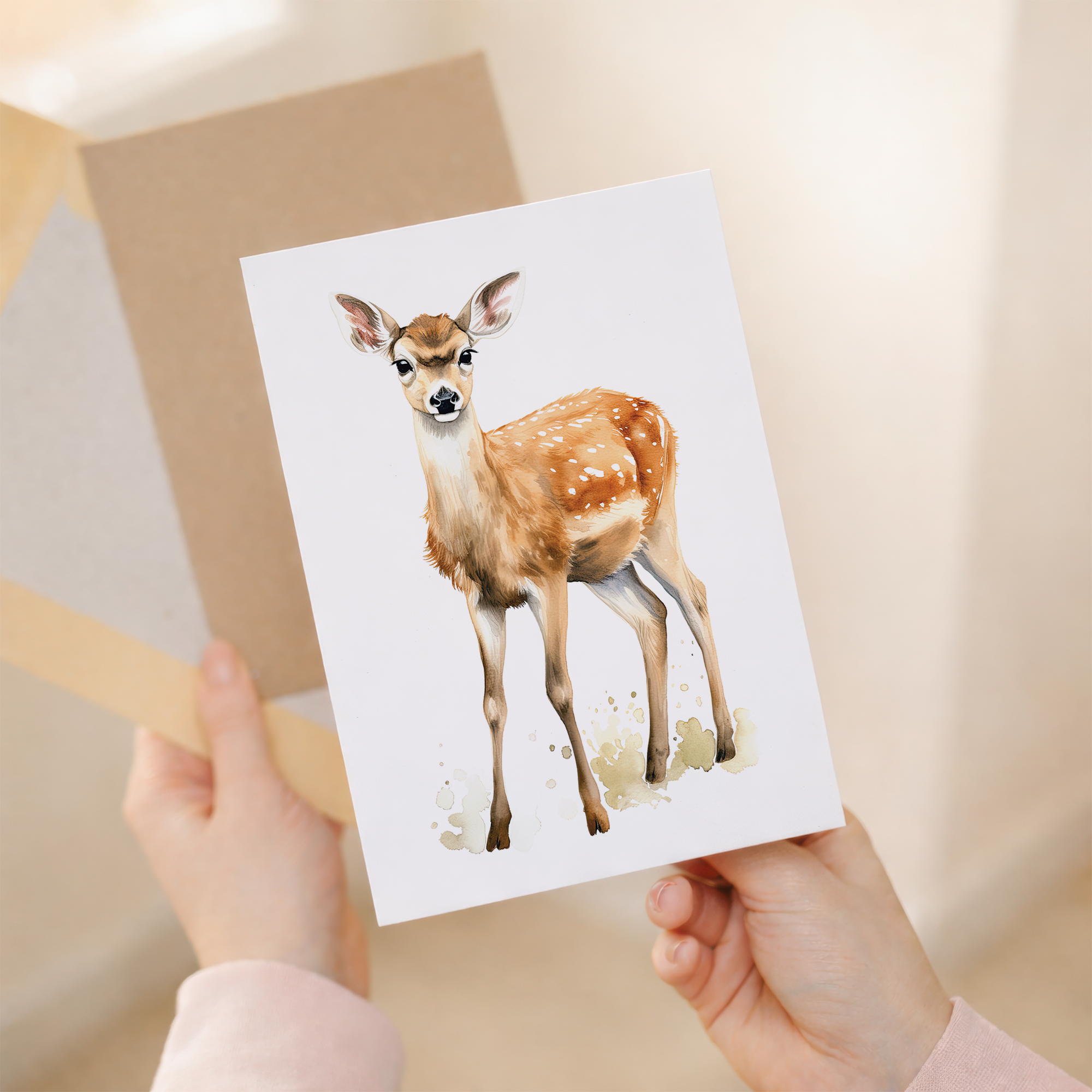 A traditional wildlife greeting card featuring a beautiful illustration of a deer.