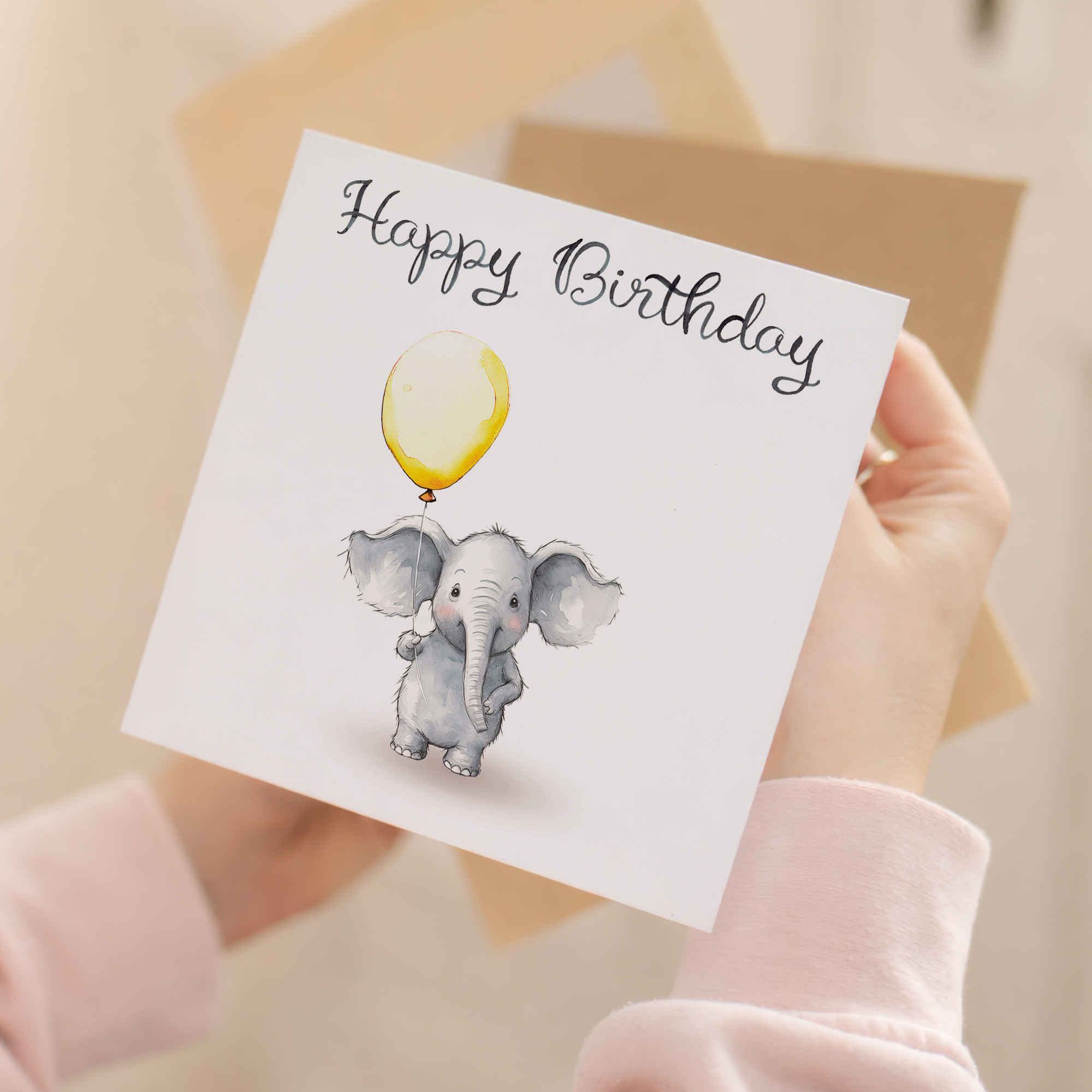 Birthday Card for Child Birthday Card For Girl of Boy Birthday Card For Her or Him Cute Elephant Birthday Card With Birthday Balloons