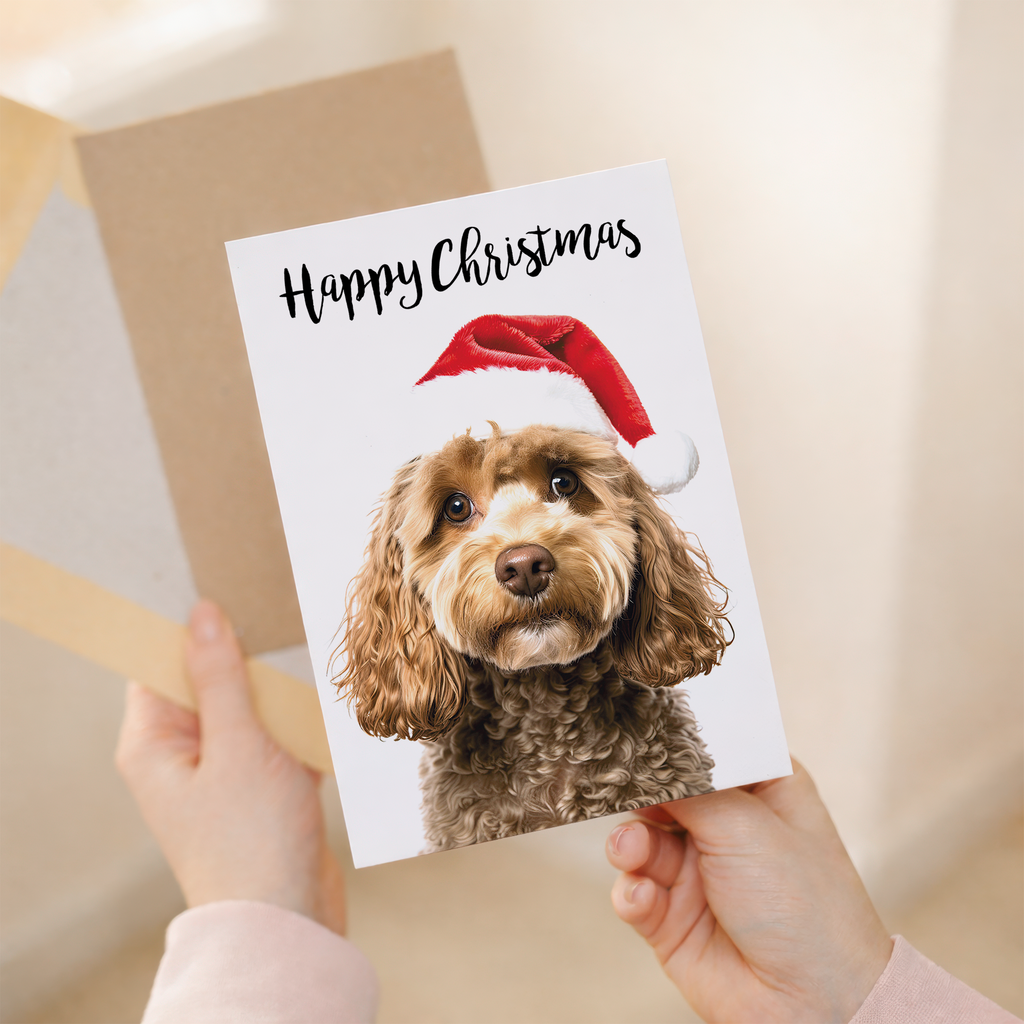 Festive Cockerpoo Dog Christmas Card, Eco-Friendly Material, For Him or Her