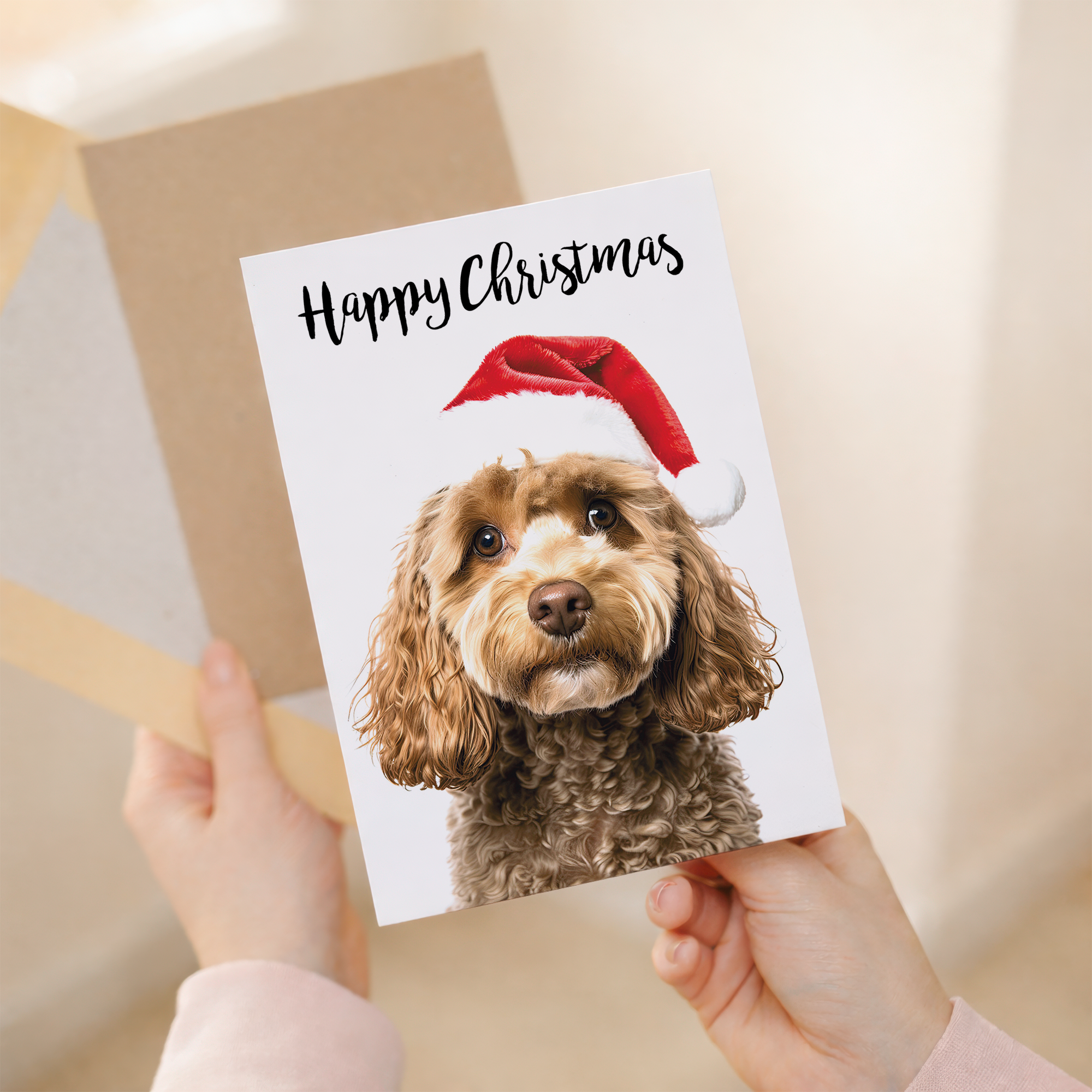 Festive Cockerpoo Dog Christmas Card, Eco-Friendly Material, For Him or Her