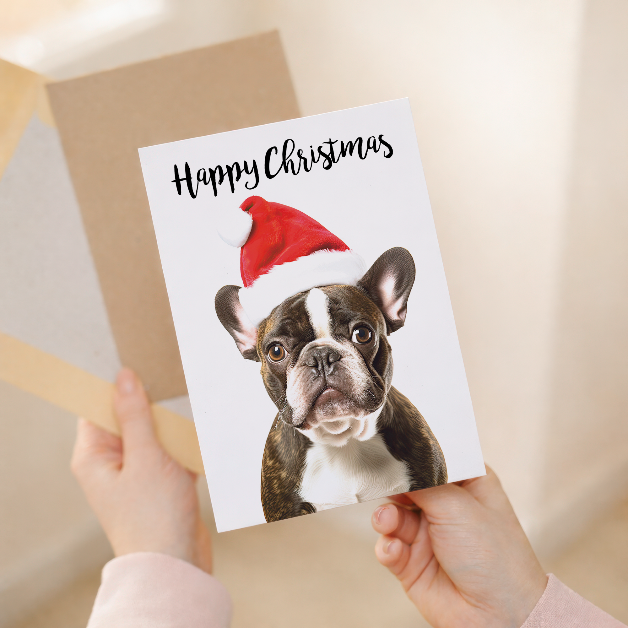 Charming French Bulldog Christmas Card, Sustainable Material, For Him or Her