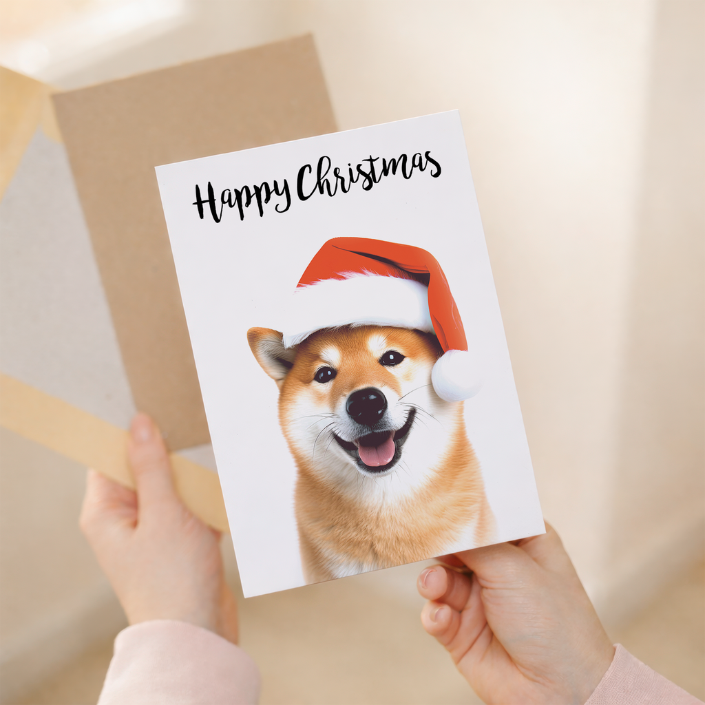 Adorable Shiba Inu Dog Christmas Card, Eco-Friendly Material, For Him or Her