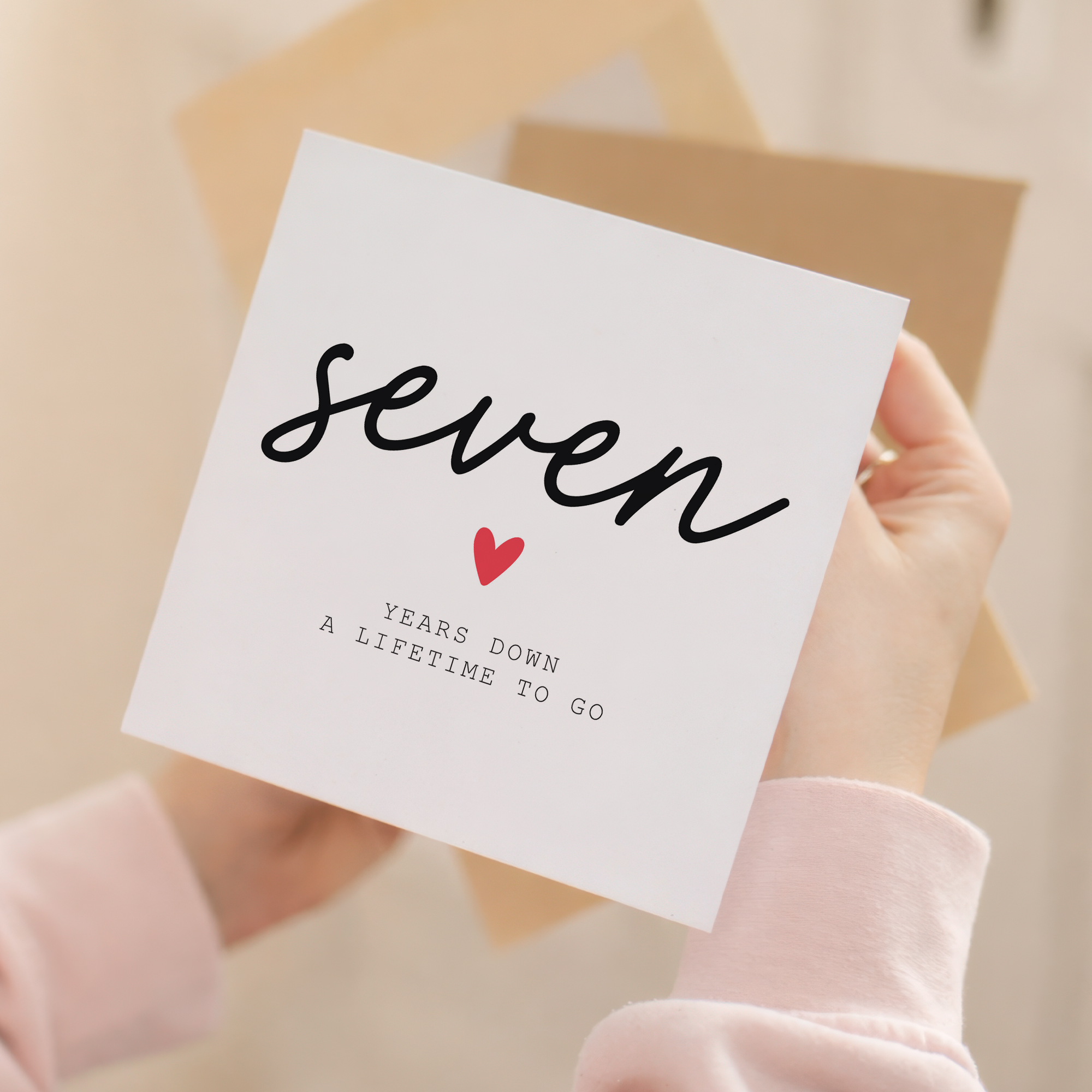 7th anniversary card front and envelope product image